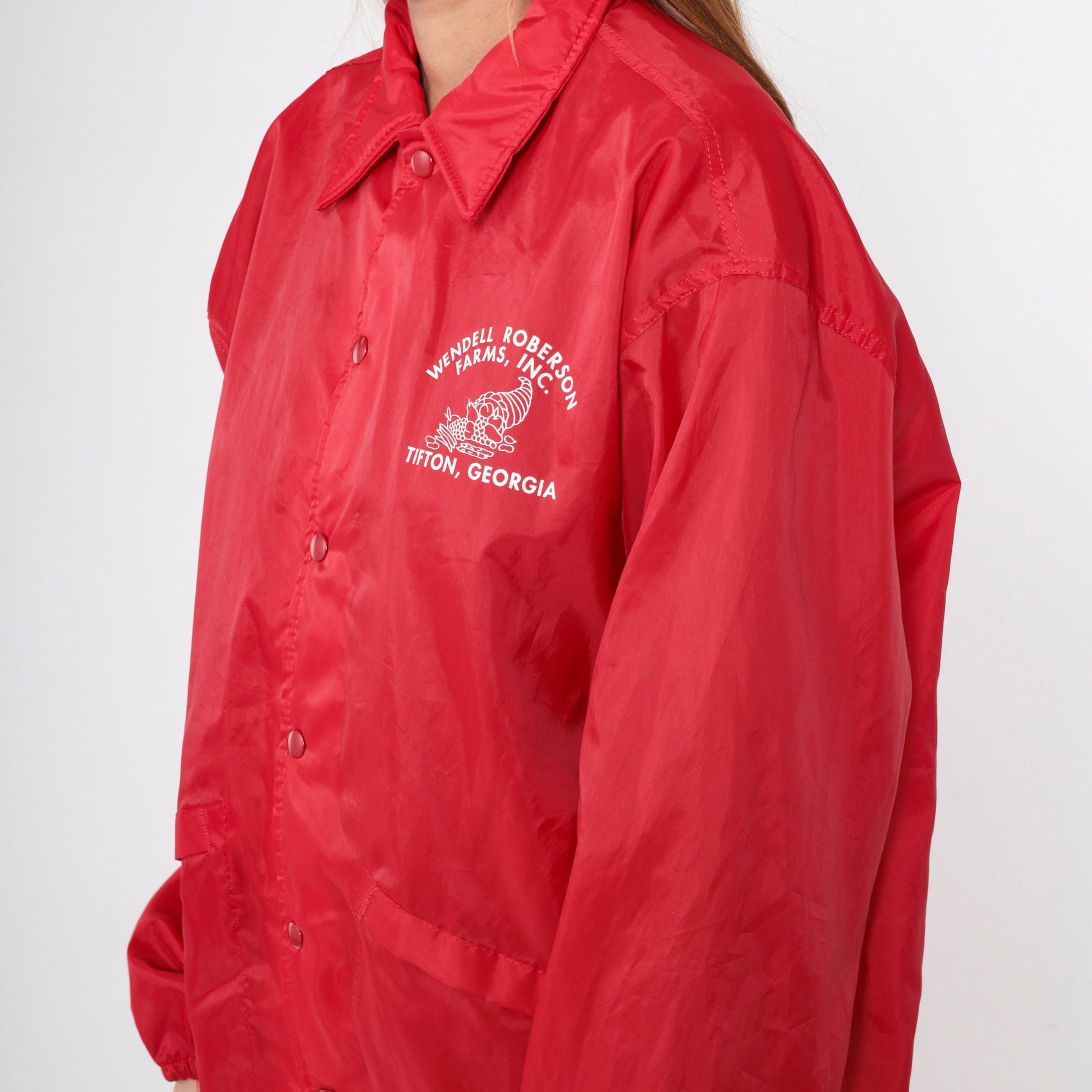 80s Wendell Roberson Farms Tifton Georgia Snap Windbreaker Jacket Red Large L