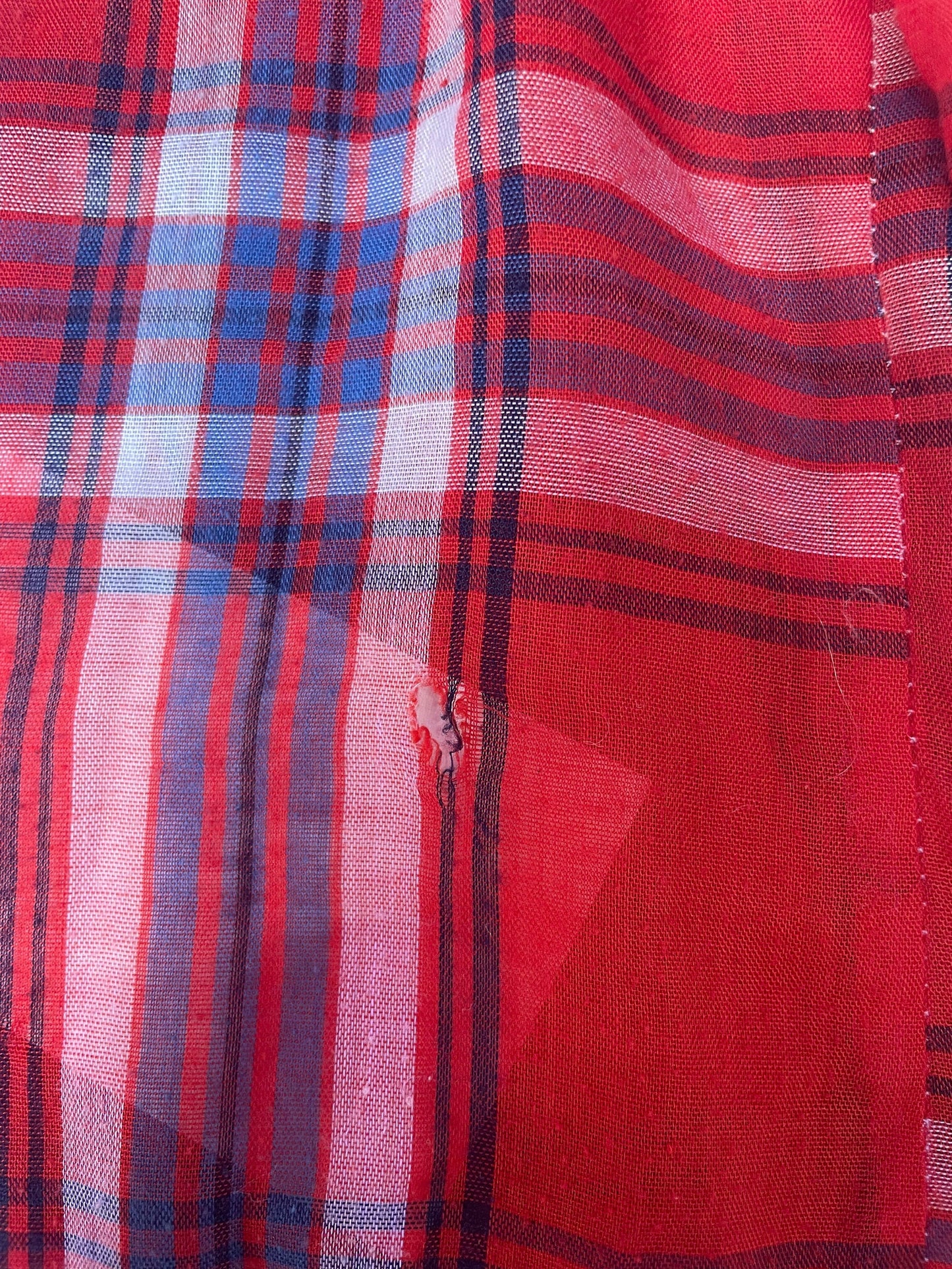 70s Red Plaid Western Shirt Pearl Snap Button Up Long Sleeve Medium