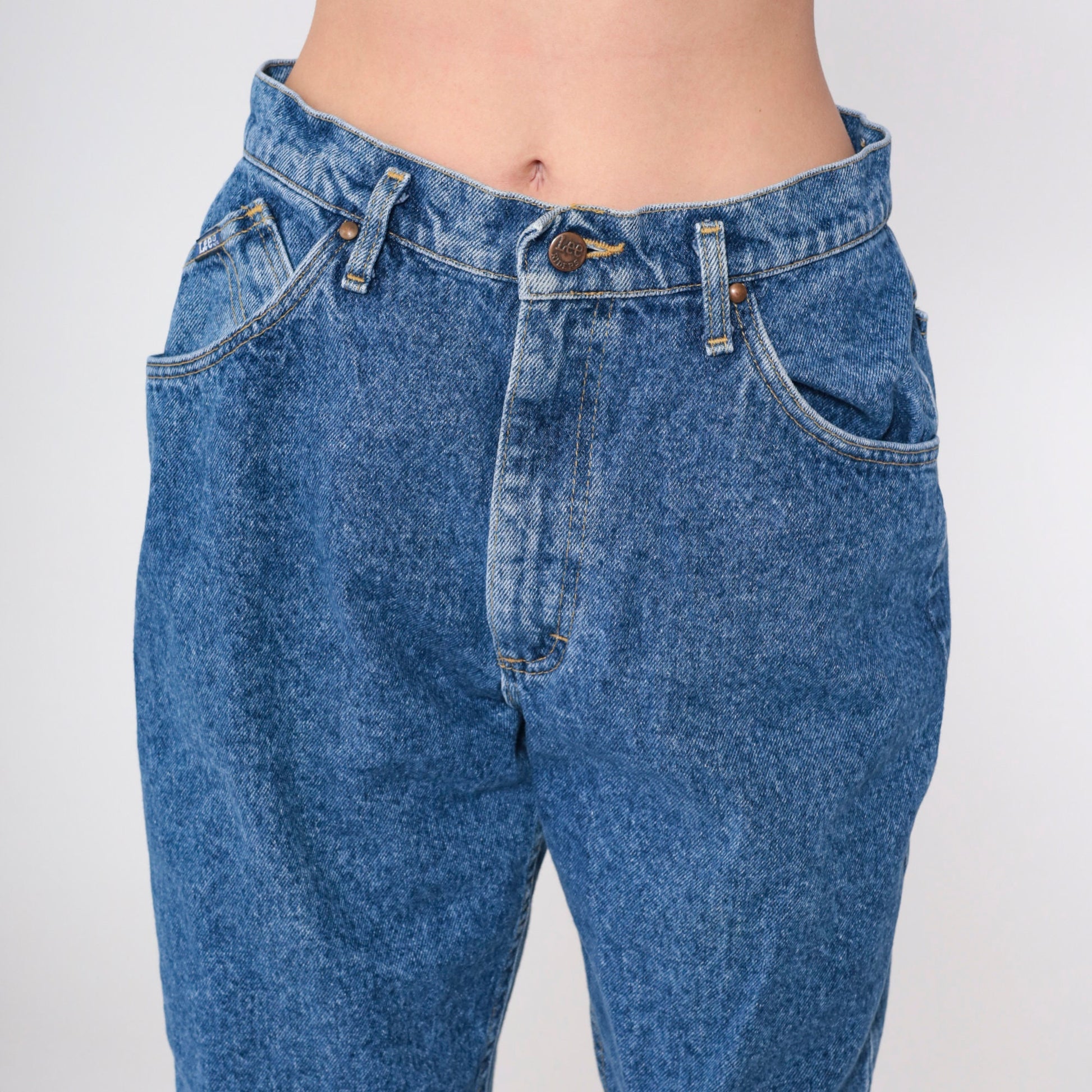 90s Lee High Waisted Tapered Jeans Medium Blue Cotton Long 13