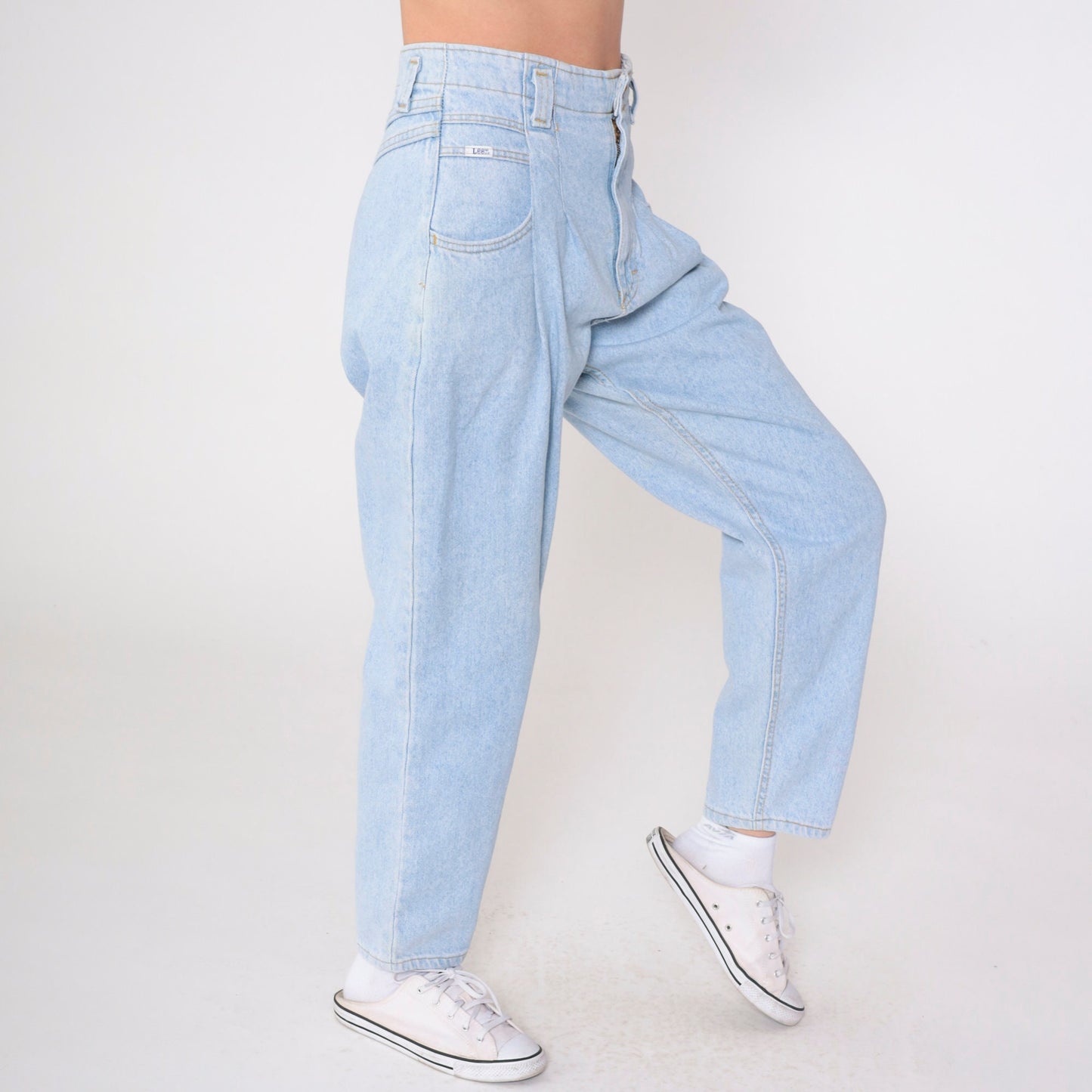 Lee Pleated High-Waist Jeans Light Wash Tapered Denim Small Petite