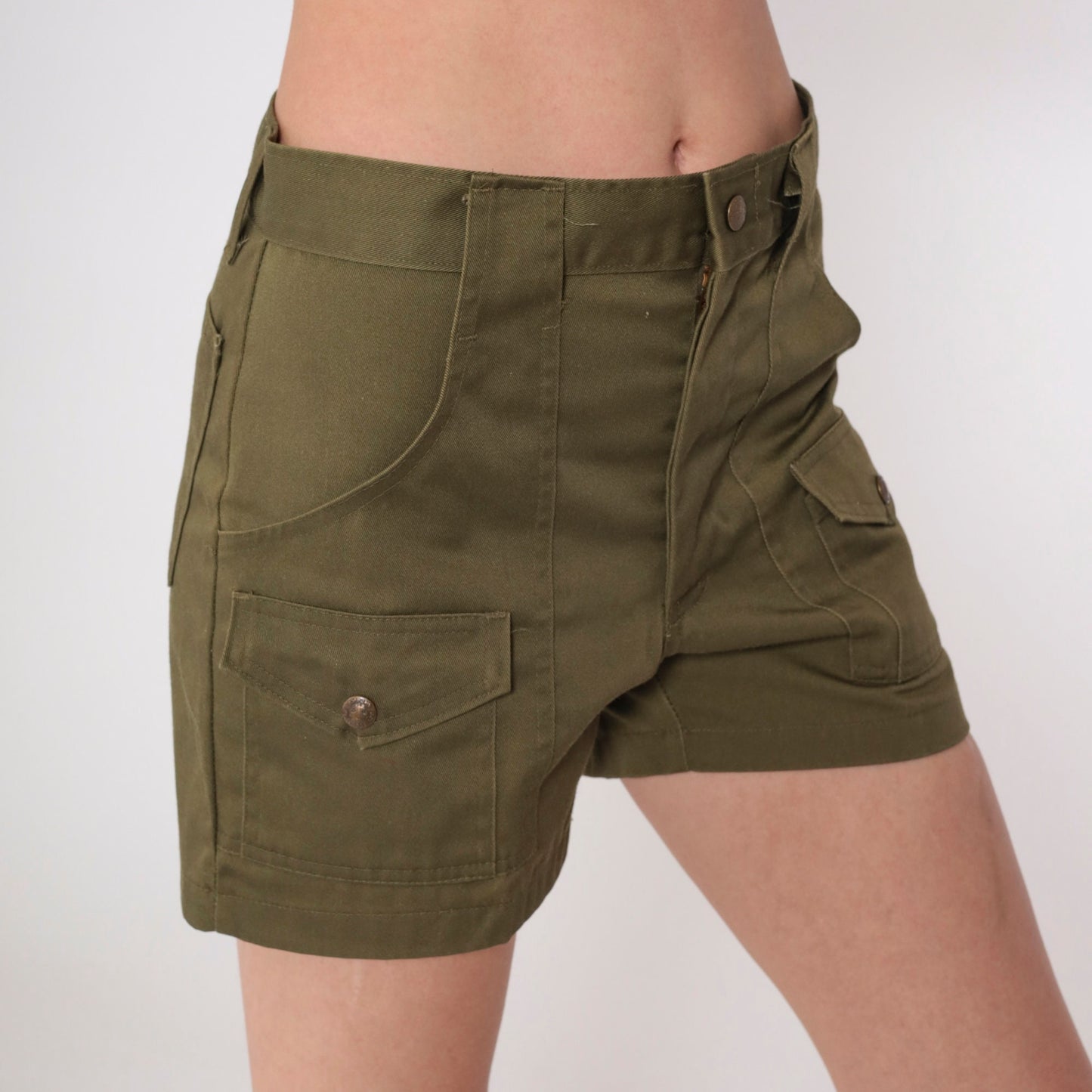 70s Boy Scout Olive Green Shorts High Waist Cargo Patch Pocket Small