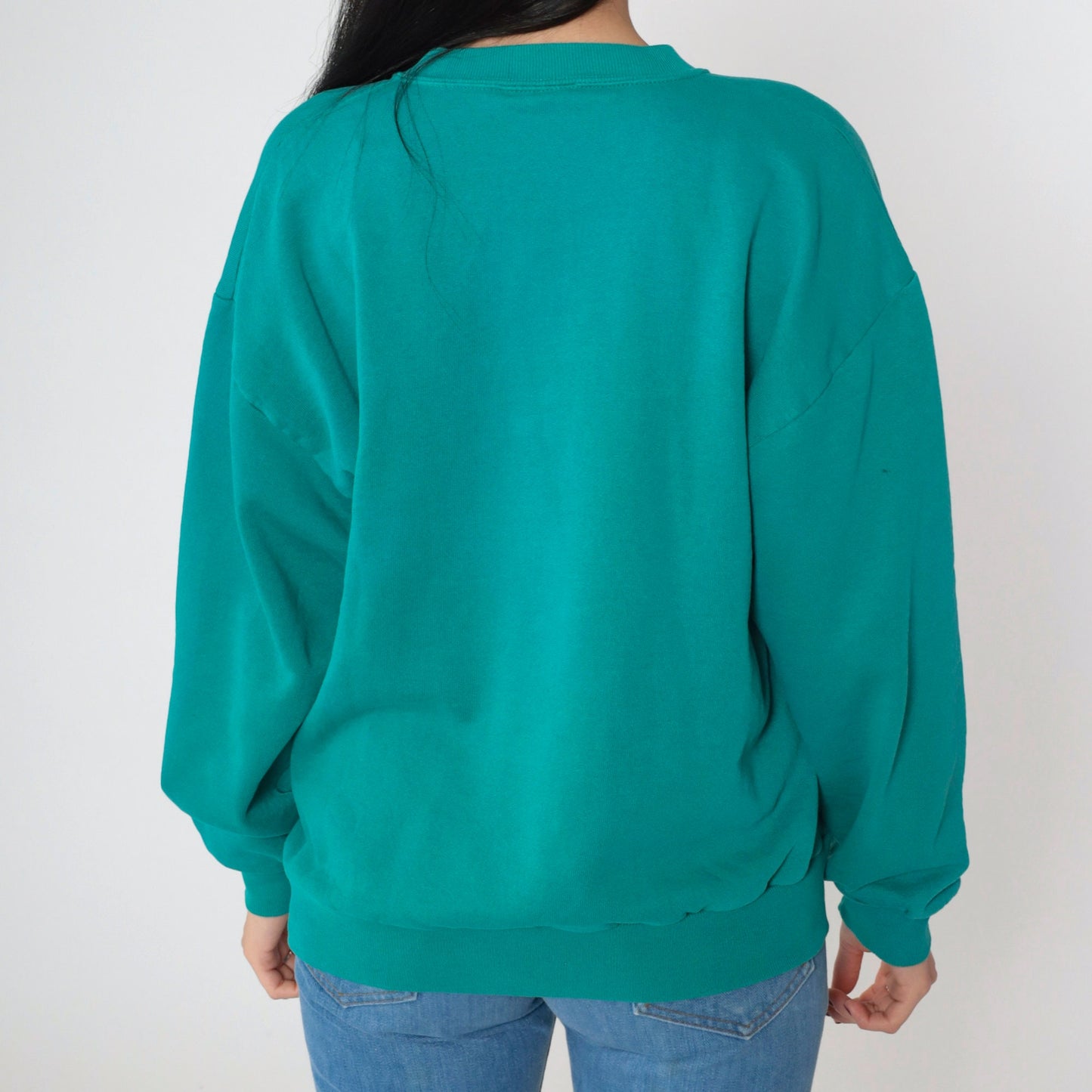 90s Teal Crewneck Sweatshirt Plain Long Sleeve Pullover Large