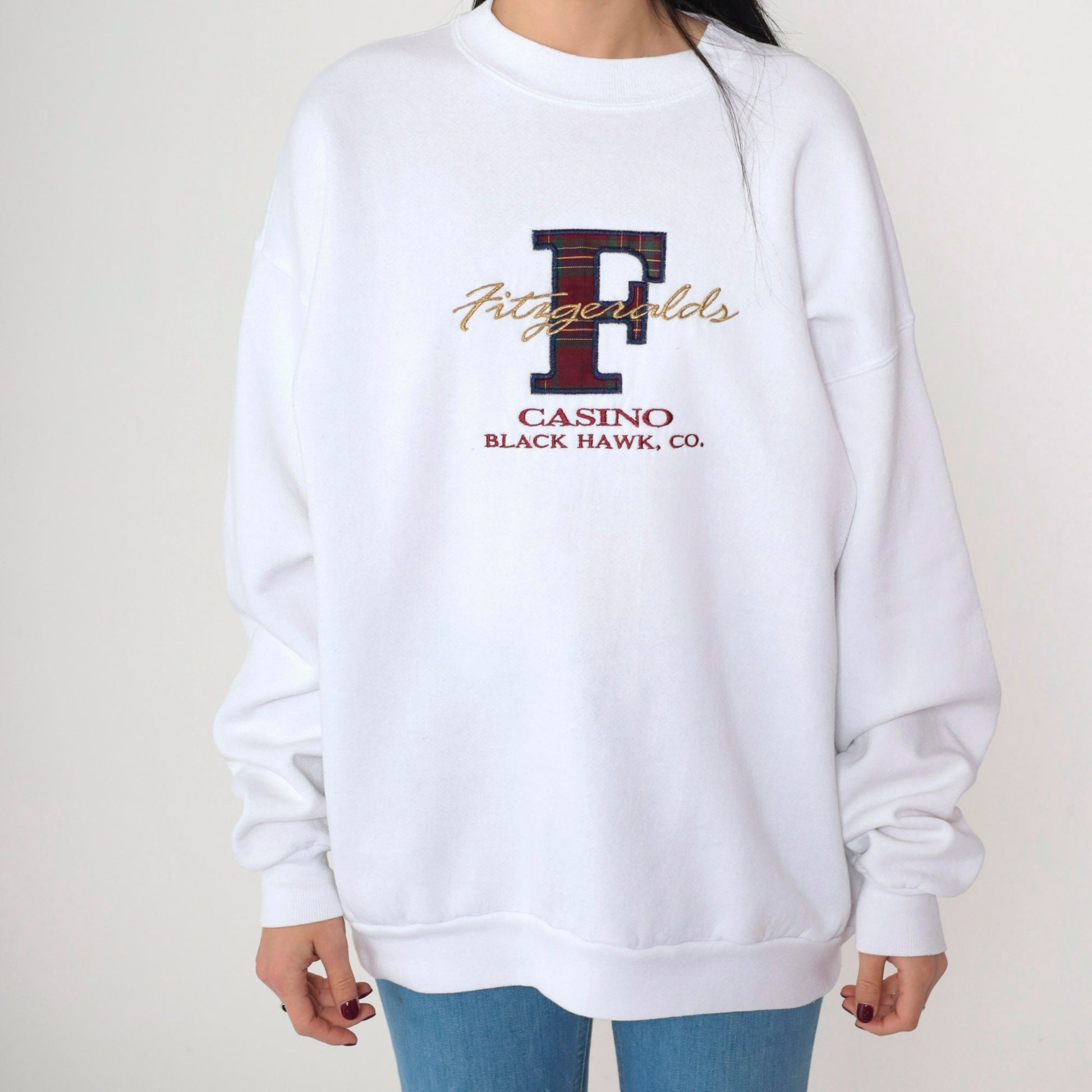 90s Fitzgeralds Black Hawk Casino Colorado Embroidered Sweatshirt White Extra Large XXL