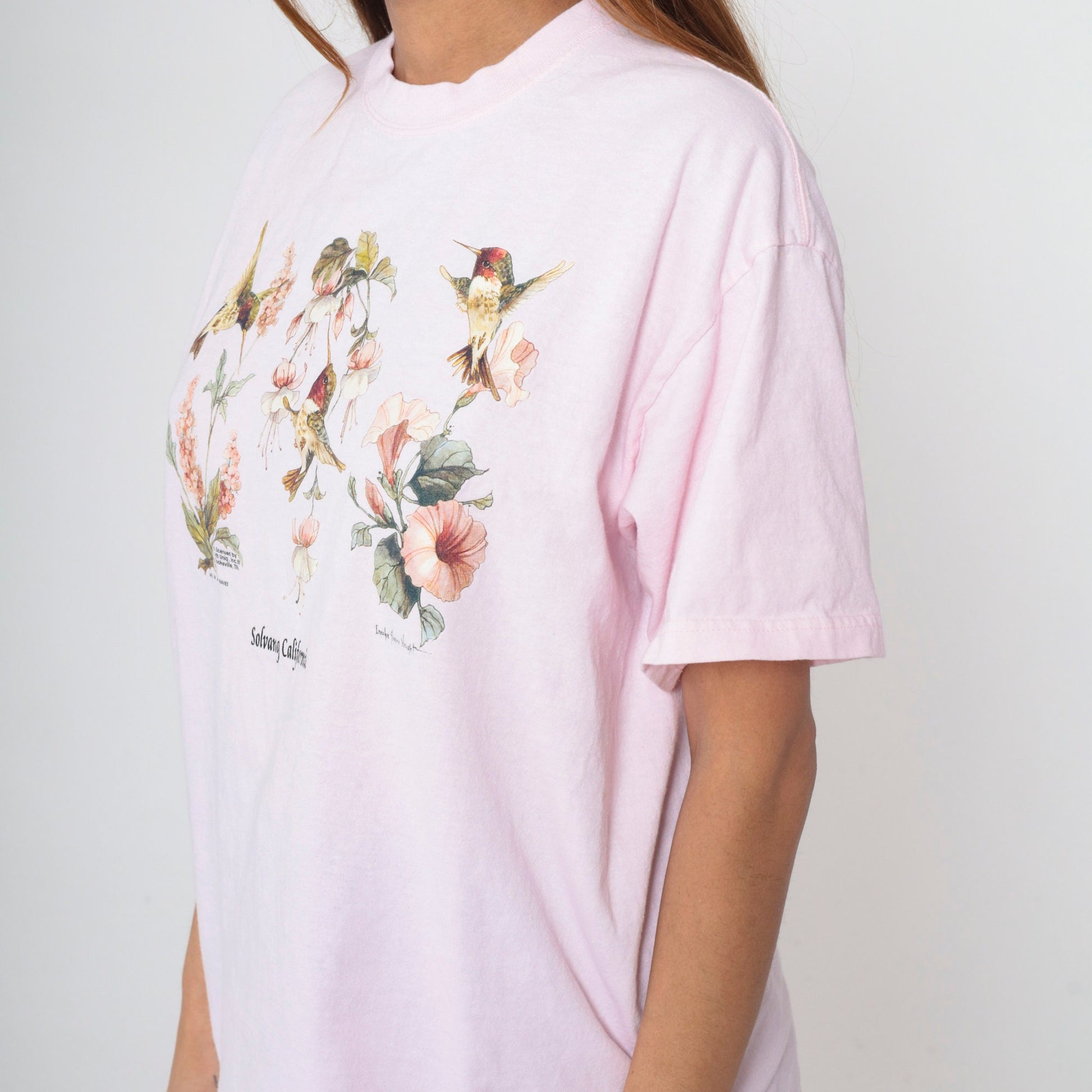 90s Solvang California Hummingbird Floral Graphic Tee Baby Pink Large L