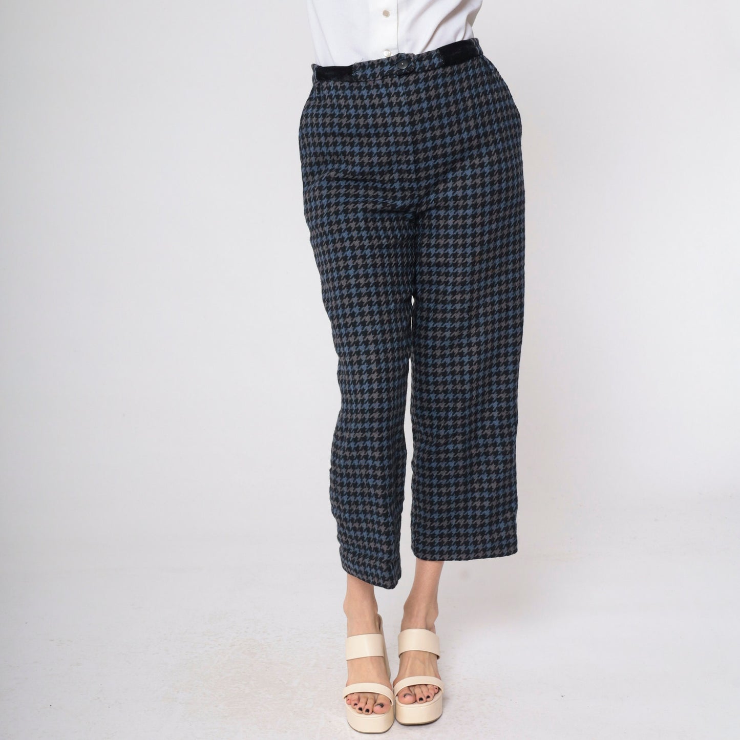 80s Bill Blass Houndstooth Wool Trousers High Waist Straight Leg Medium