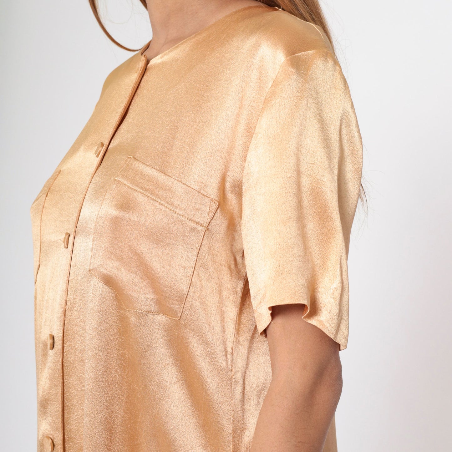 90s Wild Rose Apricot Shirtdress Knee-Length Button-Up Shift Dress Small