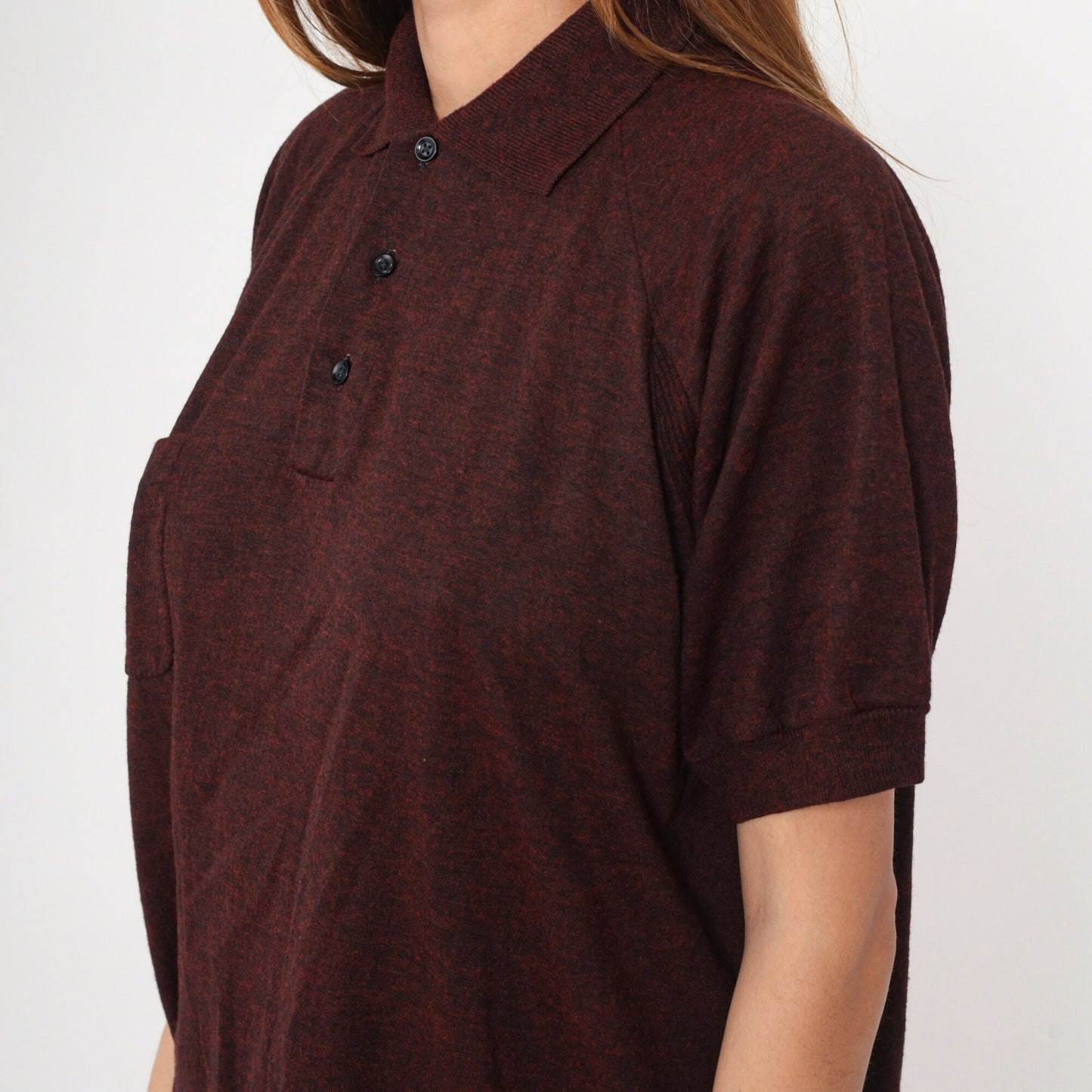 80s Munsingwear Grand Slam Polo Shirt Flecked Red Black Raglan Extra Large