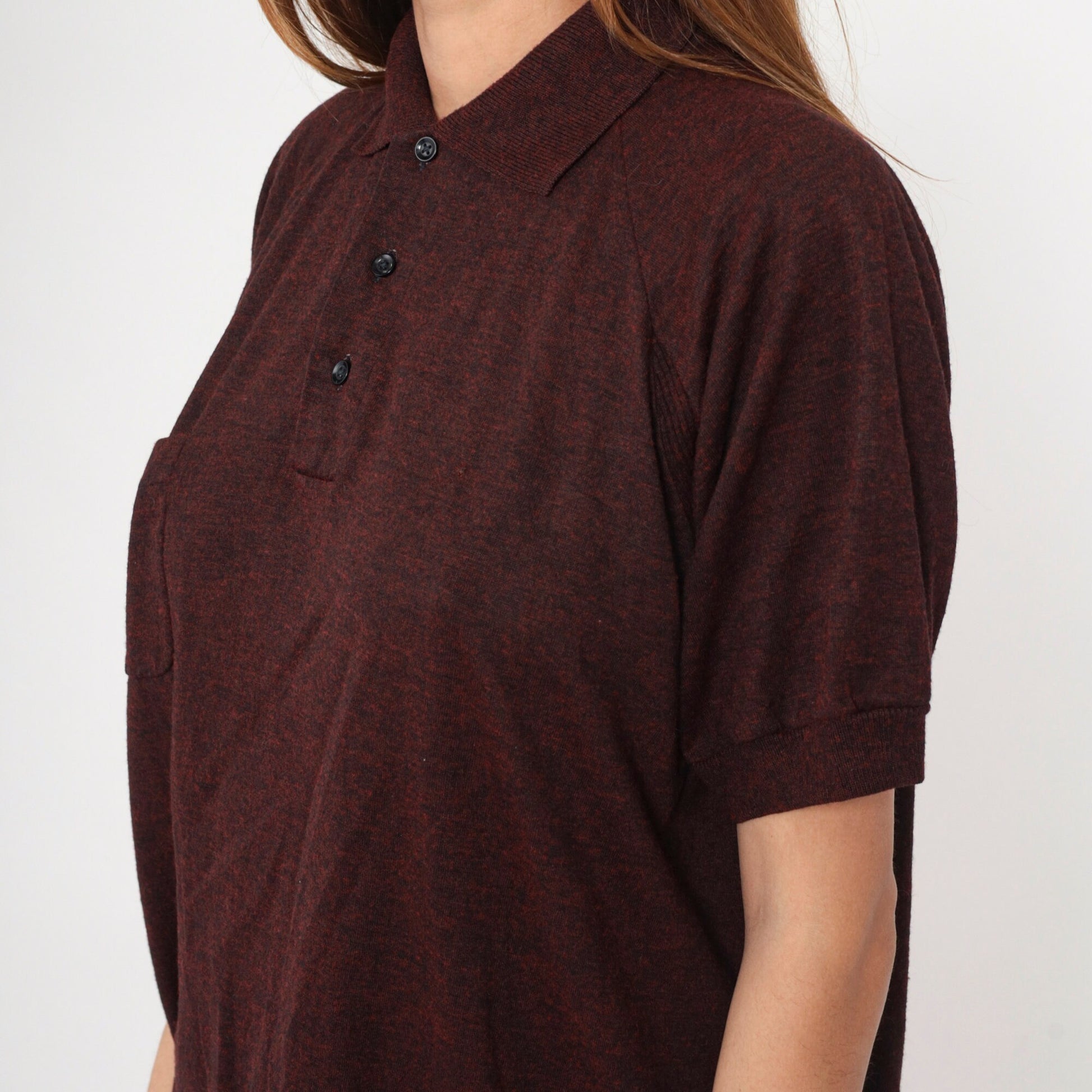 80s Munsingwear Grand Slam Polo Shirt Flecked Red Black Raglan Extra Large