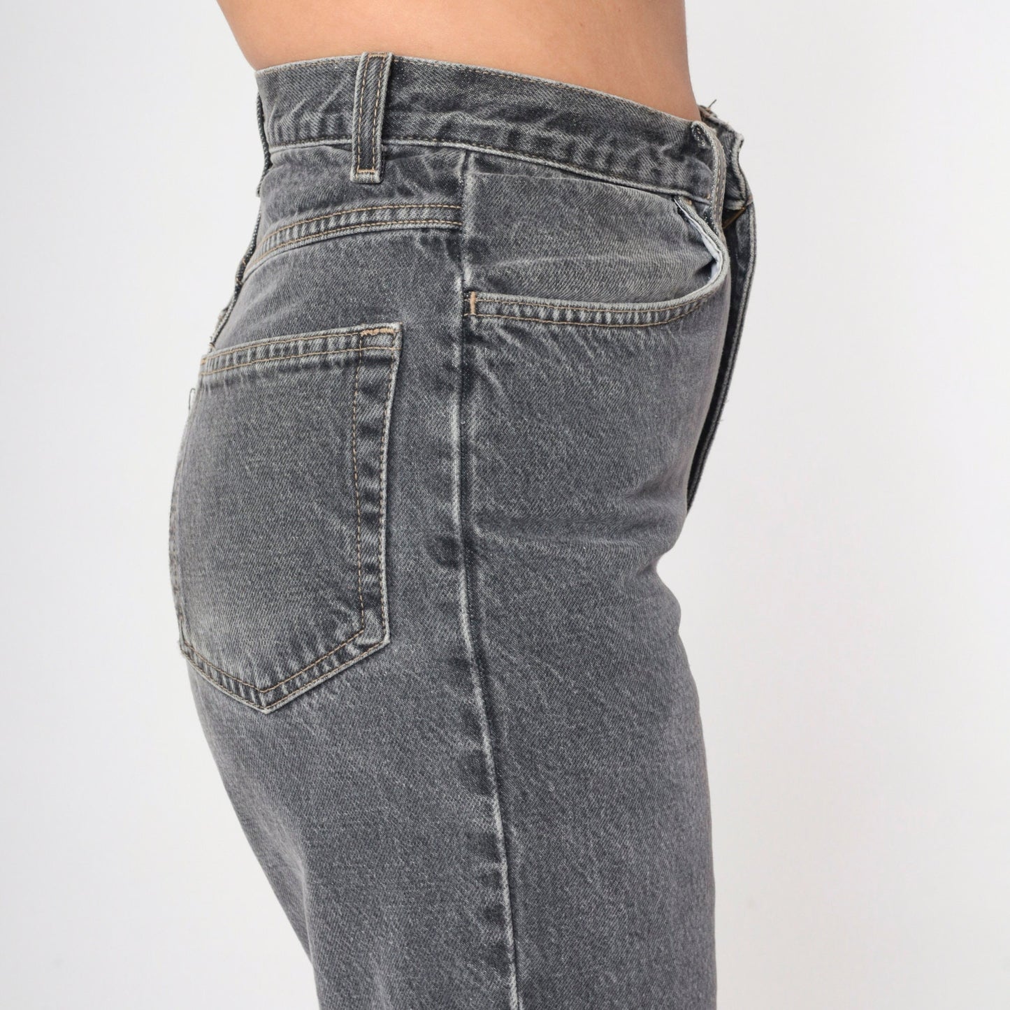 90s Basic Editions Grey Mom Jeans High Waist Tapered Denim Small 28