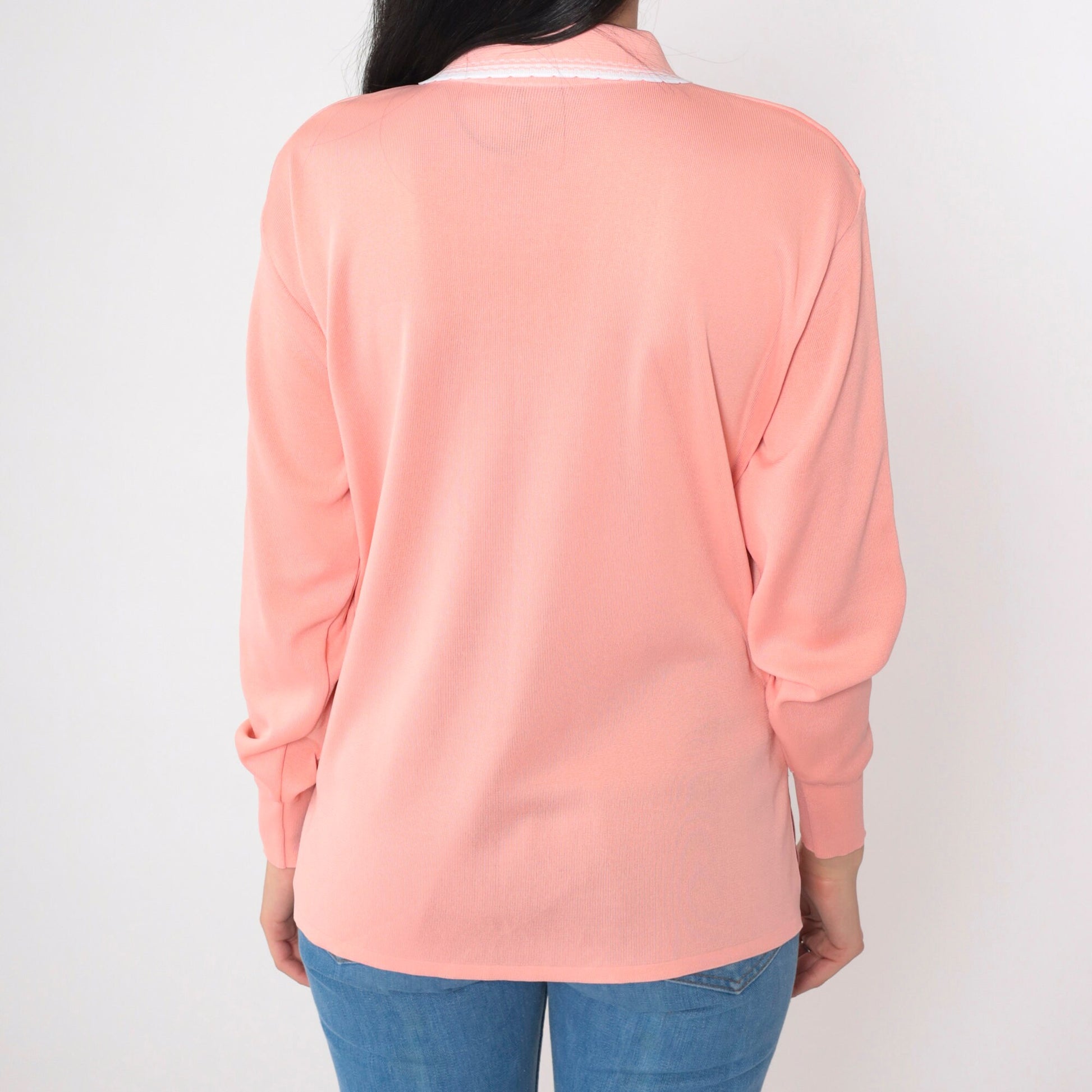70s Pink Floral Embroidered Blouse Rhinestone Button-Up Collared Shirt Medium Large