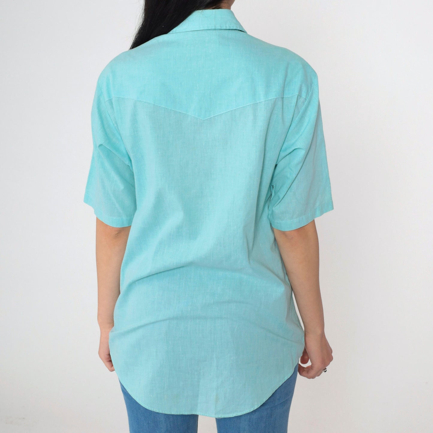 70s Charlie Brown Western Pearl Snap Shirt Blue Short Sleeve Men's Medium