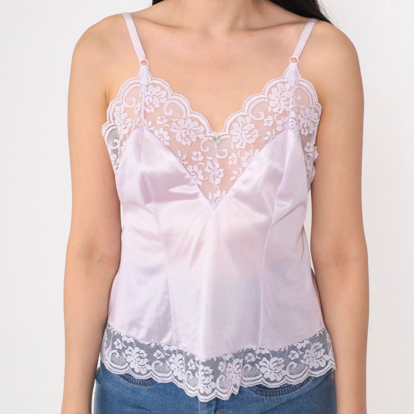 80s Maidenform Lavender Lace Camisole Sheer Neckline Small
