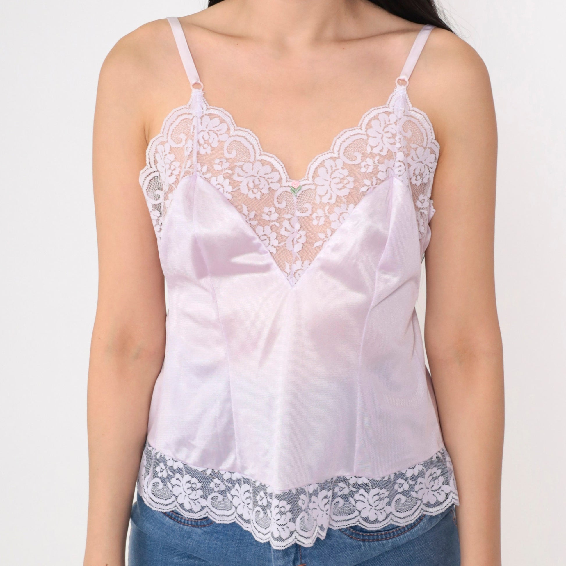 80s Maidenform Lavender Lace Camisole Sheer Neckline Small