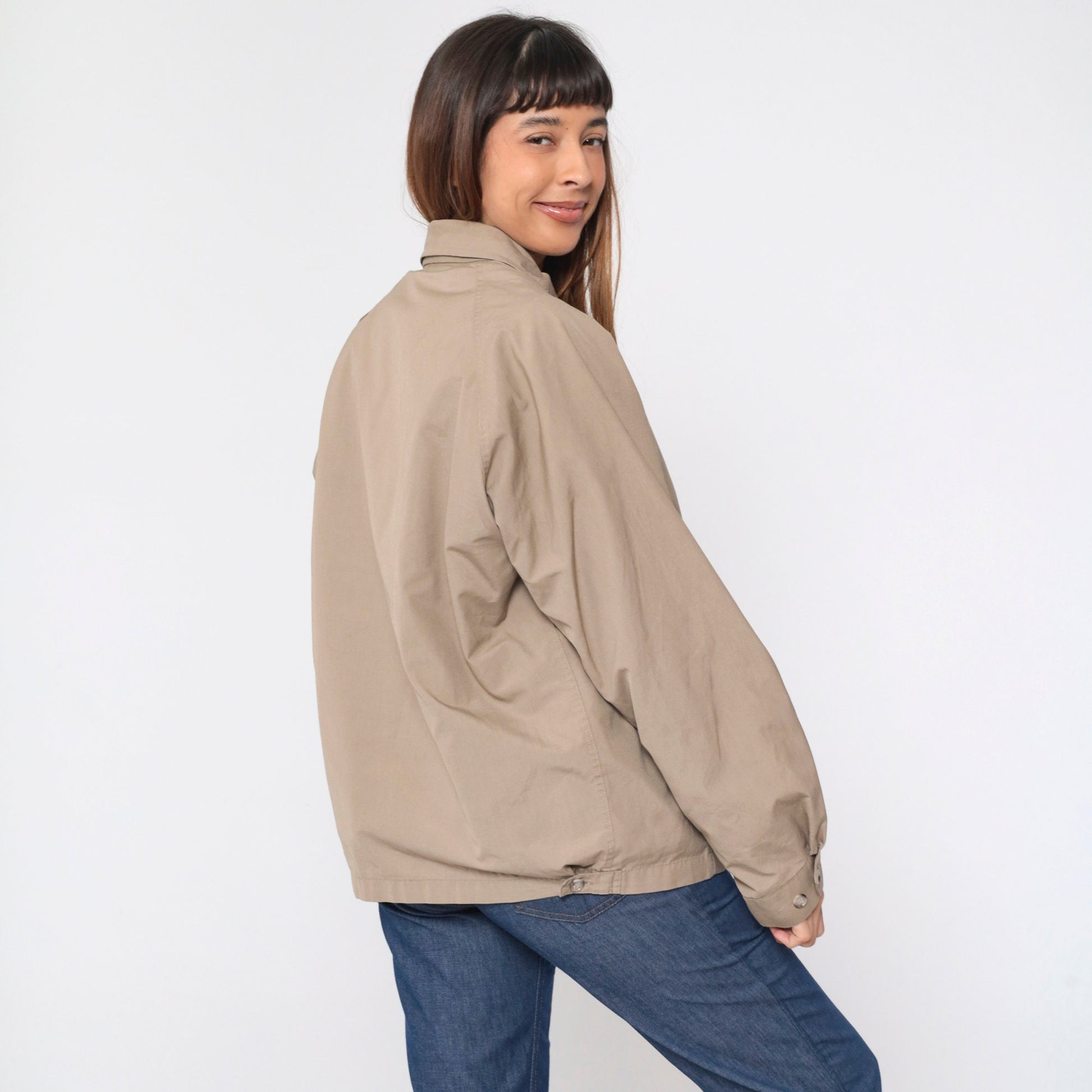 London Fog 80s Khaki Windbreaker Jacket Raglan Faux Fur Lining Large