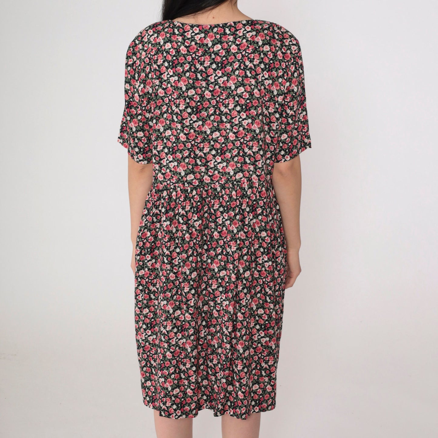 90s Kathie Lee Floral Mini Dress Lace Collar Button-Up Short Sleeve Medium