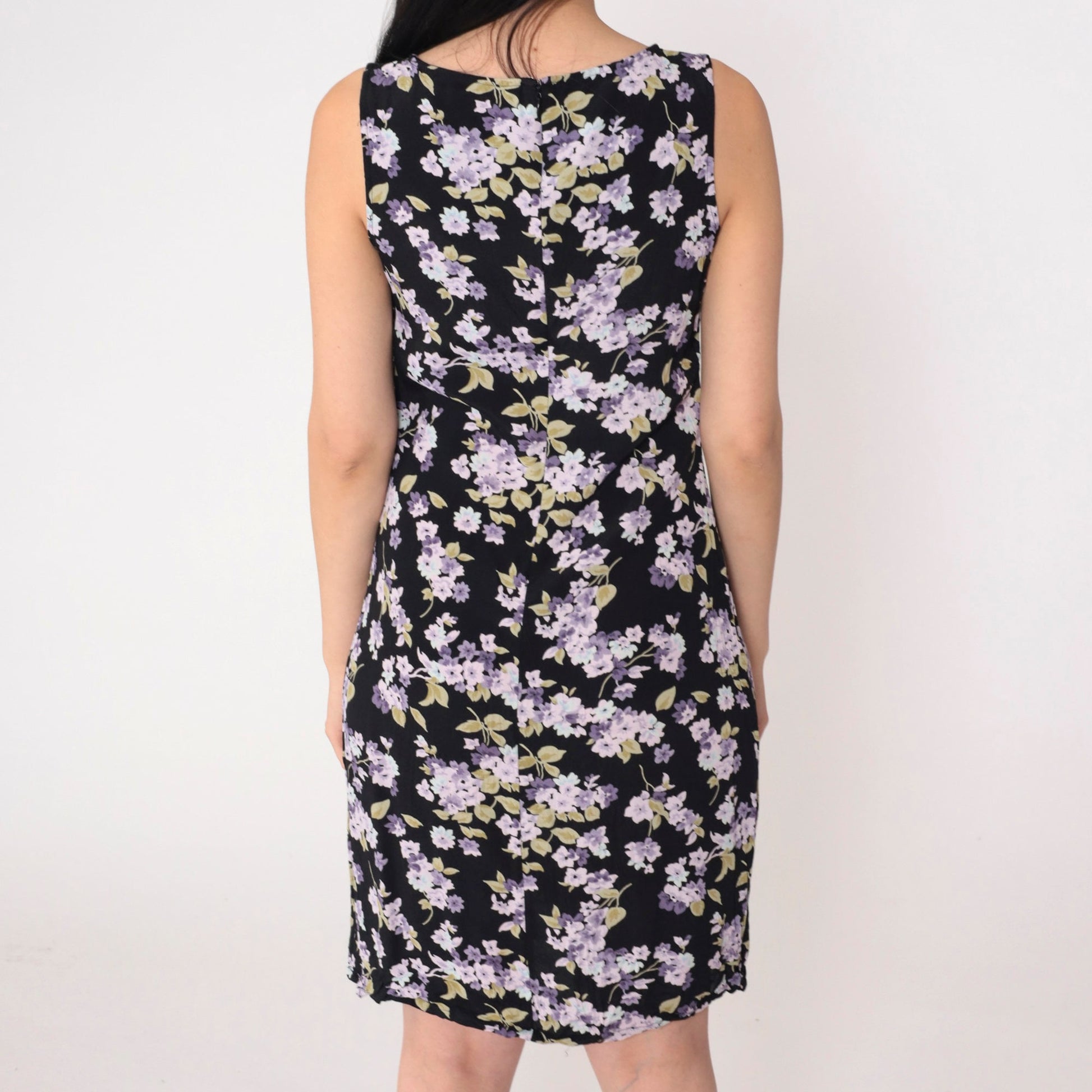 Y2K Gap Black Floral Mini Dress Lilac Print V-Neck Sleeveless Extra Small