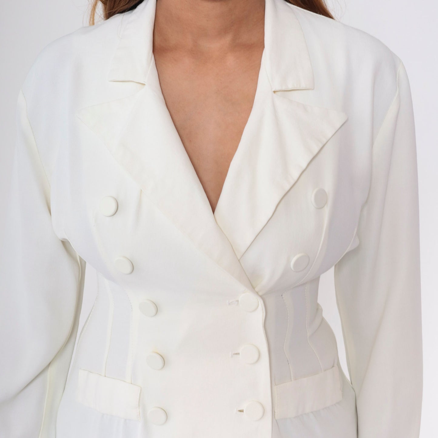 90s White Double Breasted Blazer Peak Lapel Princess Seam Small S