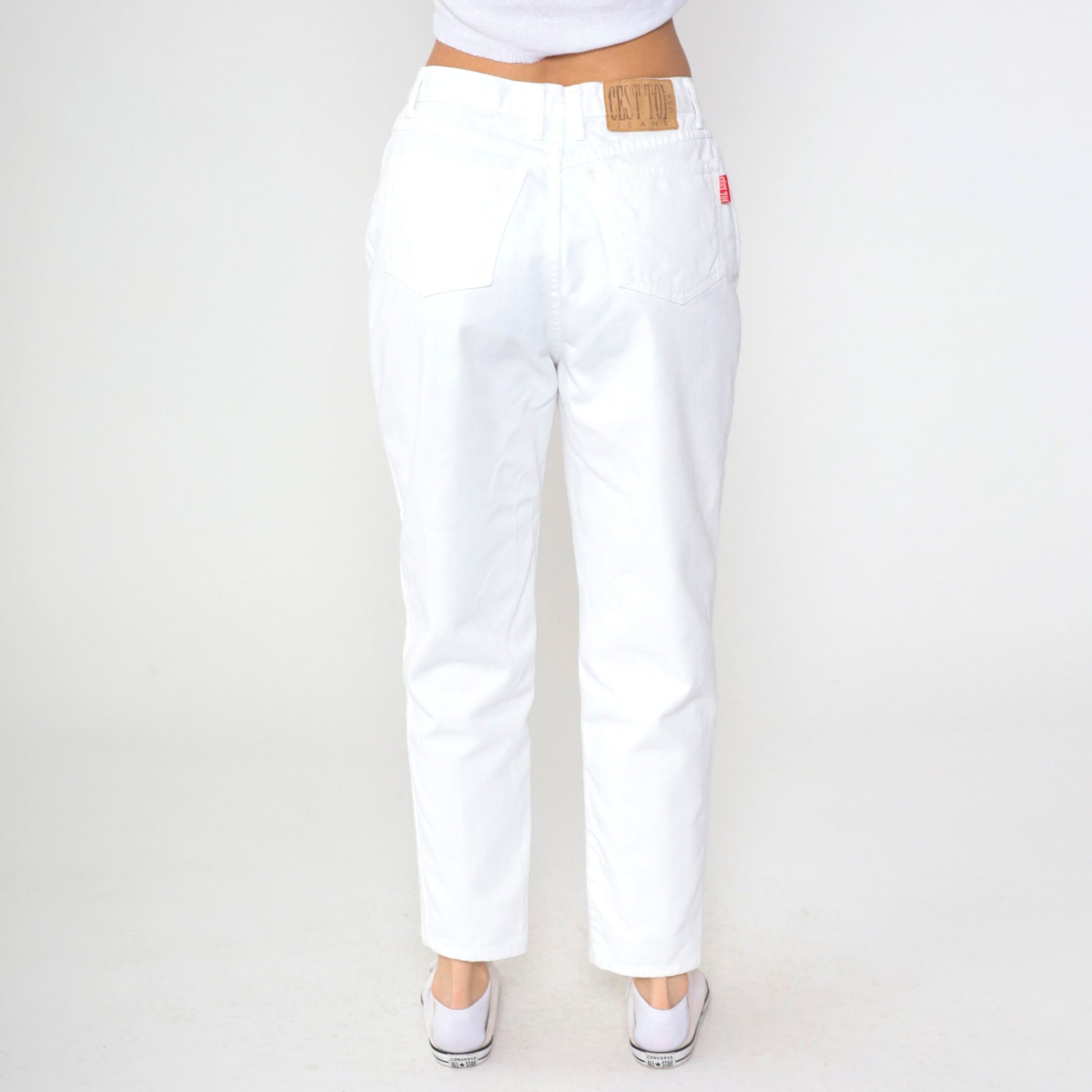 90s White High-Waisted Tapered Jeans Exposed Button Fly Cotton Denim Large