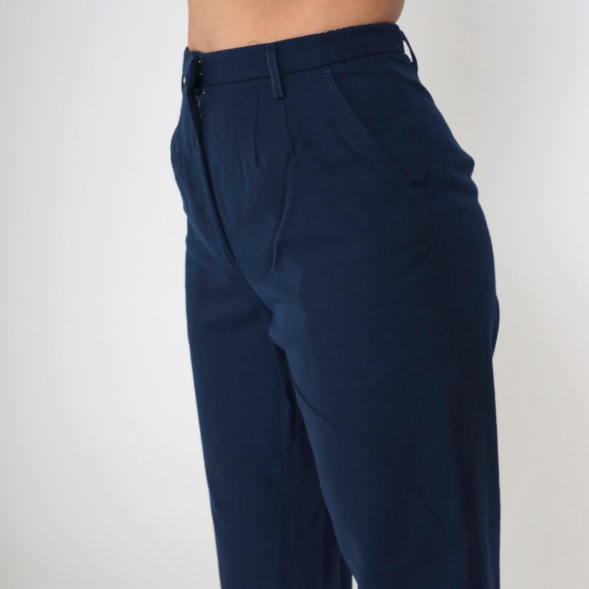 80s Mervyns Navy High-Waisted Straight Leg Trousers Medium