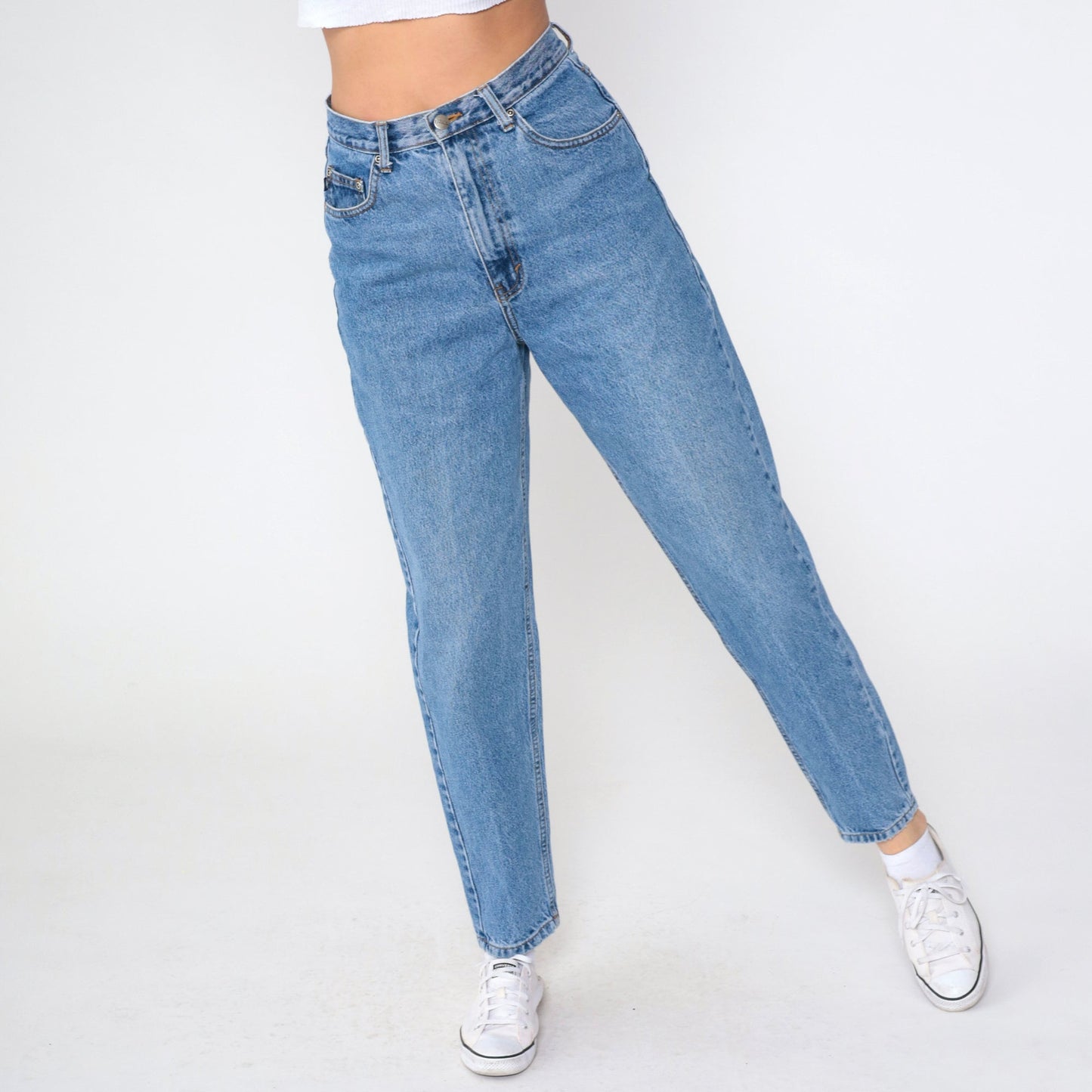 90s High Waisted Tapered Blue Denim Jeans Basic Editions Medium