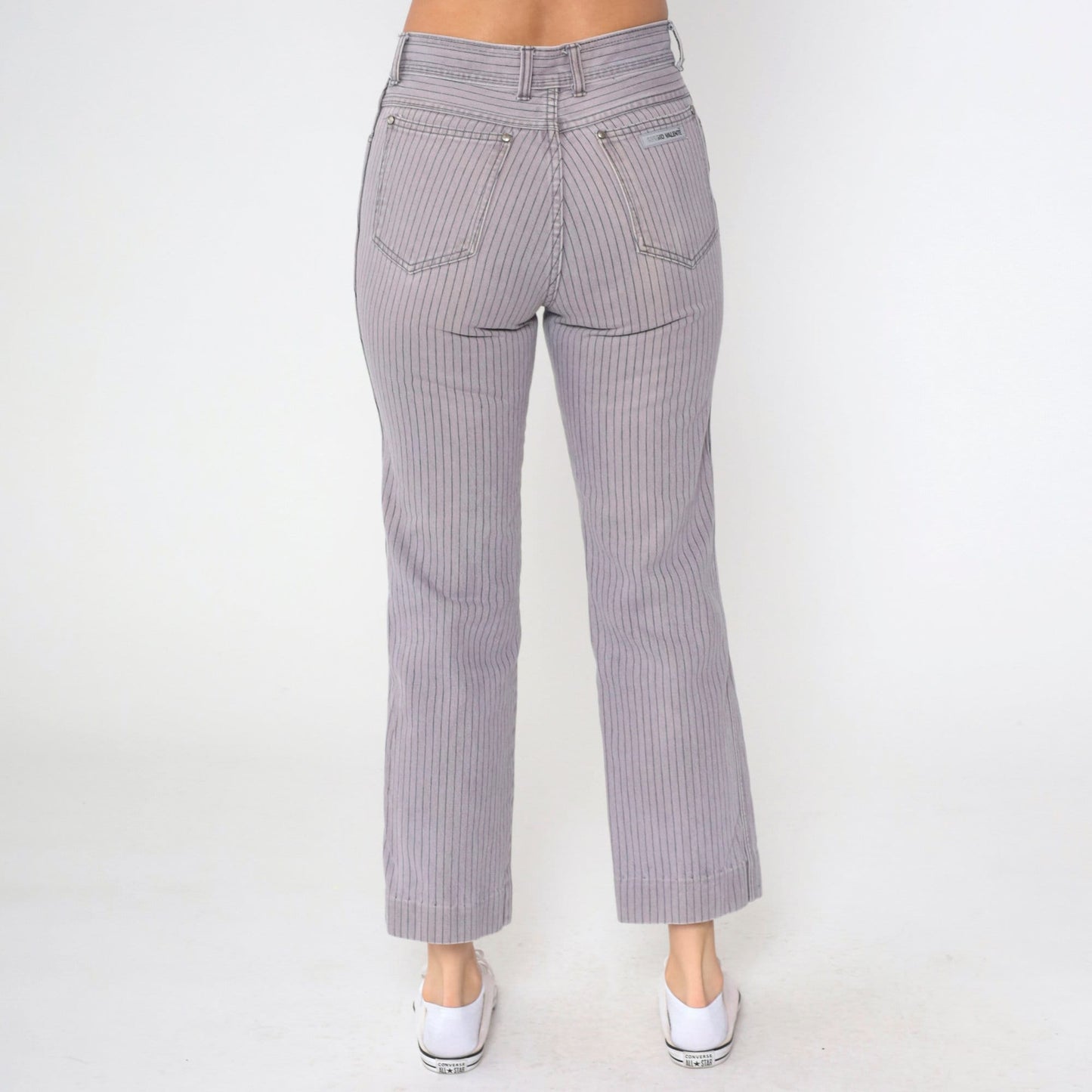 80s Sergio Valente Pinstriped Grey Denim Jeans Straight Leg Medium