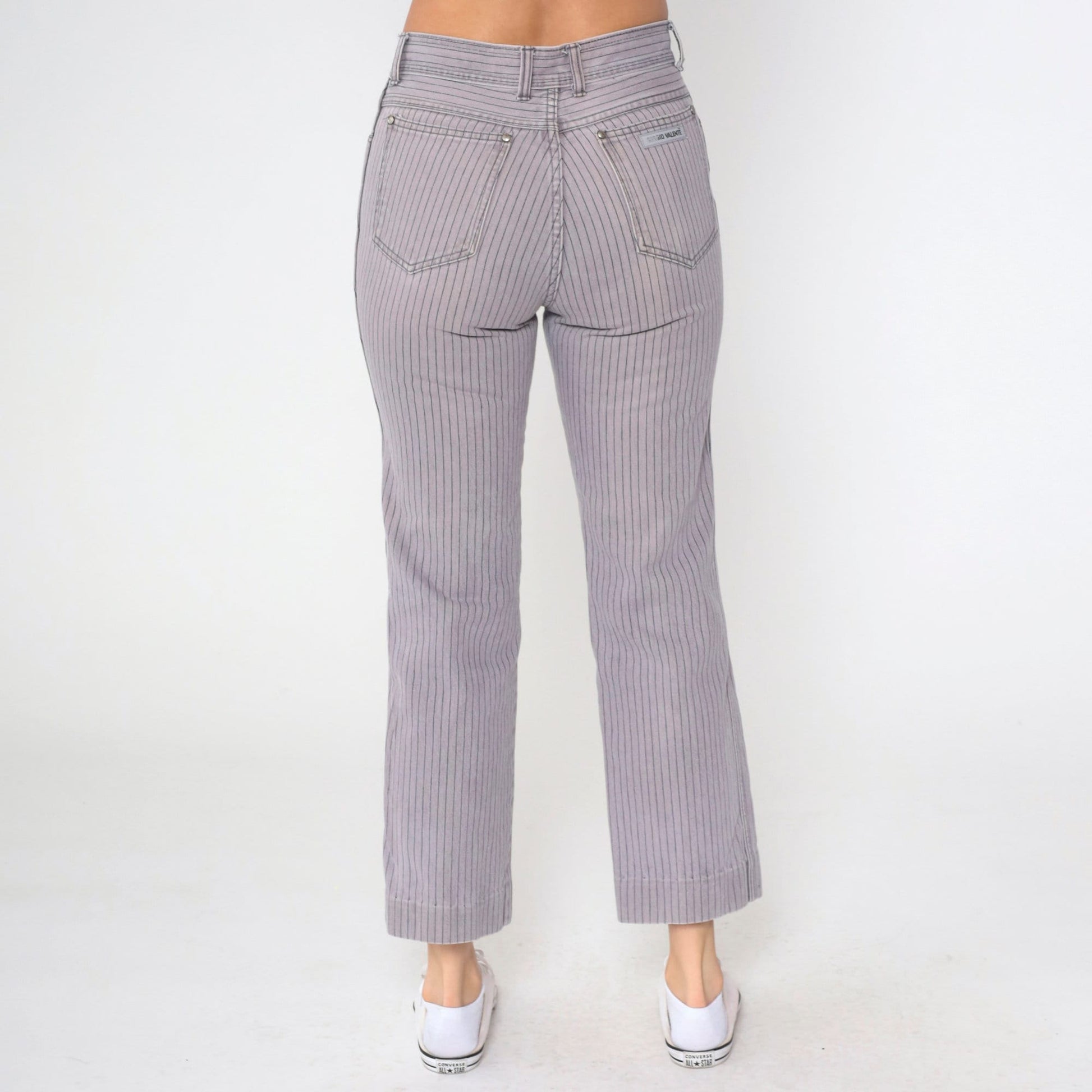 80s Sergio Valente Pinstriped Grey Denim Jeans Straight Leg Medium