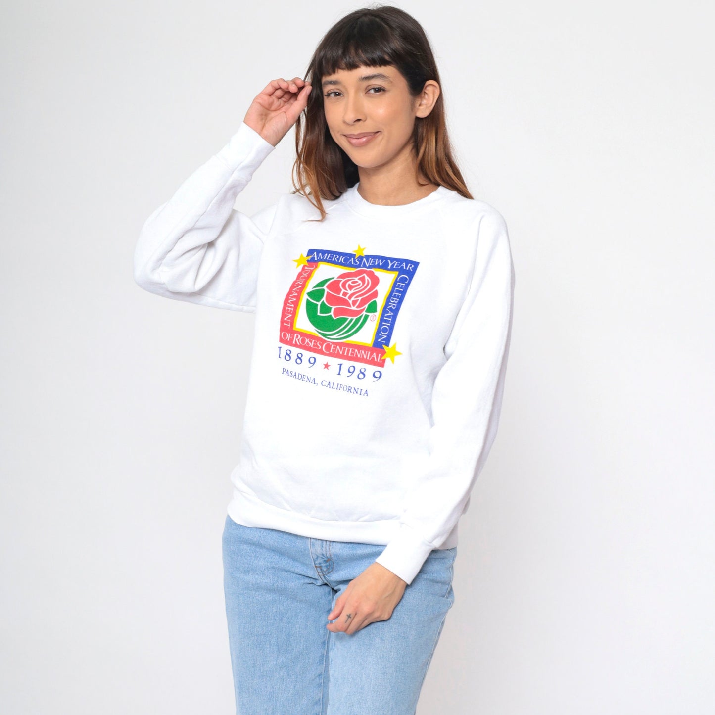 1989 Tournament of Roses Centennial Sweatshirt Pasadena Graphic Crewneck Medium