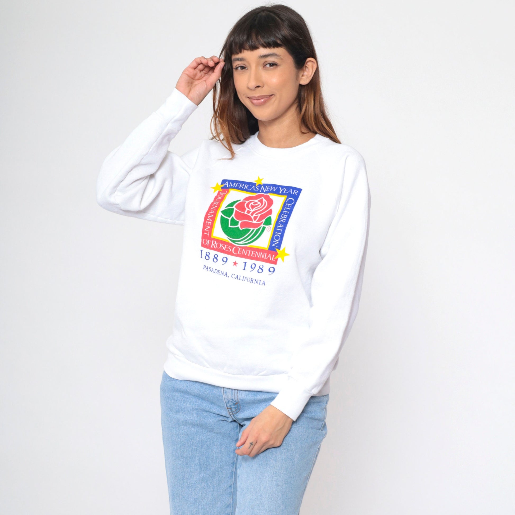 1989 Tournament of Roses Centennial Sweatshirt Pasadena Graphic Crewneck Medium