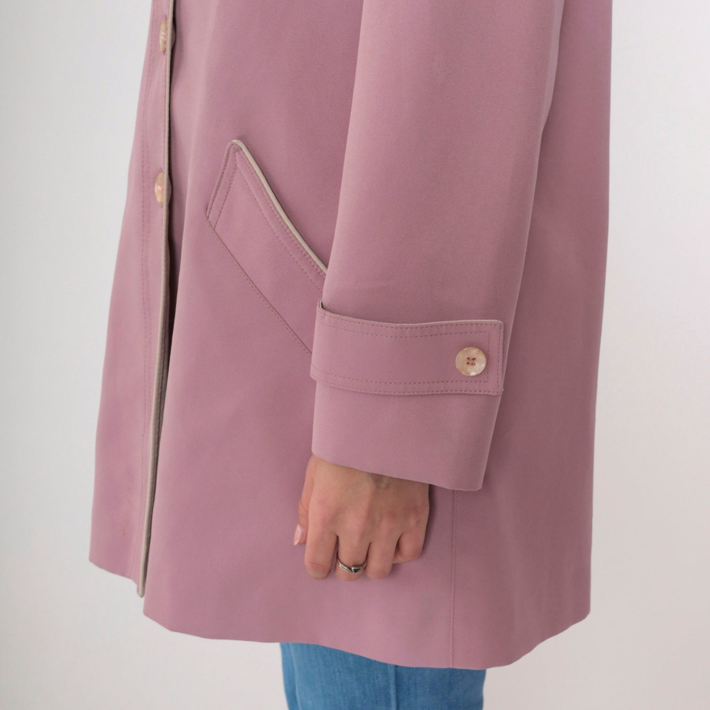 80s Mauve Button-Up Trench Coat Knee Length Extra Small XS