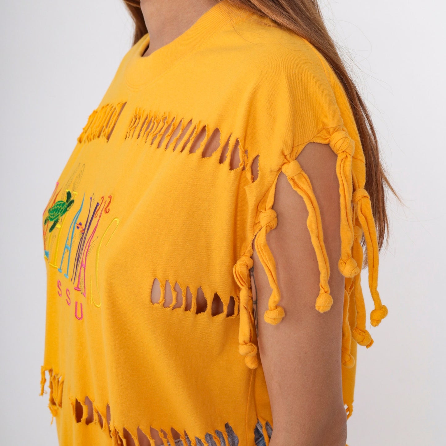 90s Bahamas Nassau Turtle Cutout T-Shirt Yellow Graphic Tee Medium