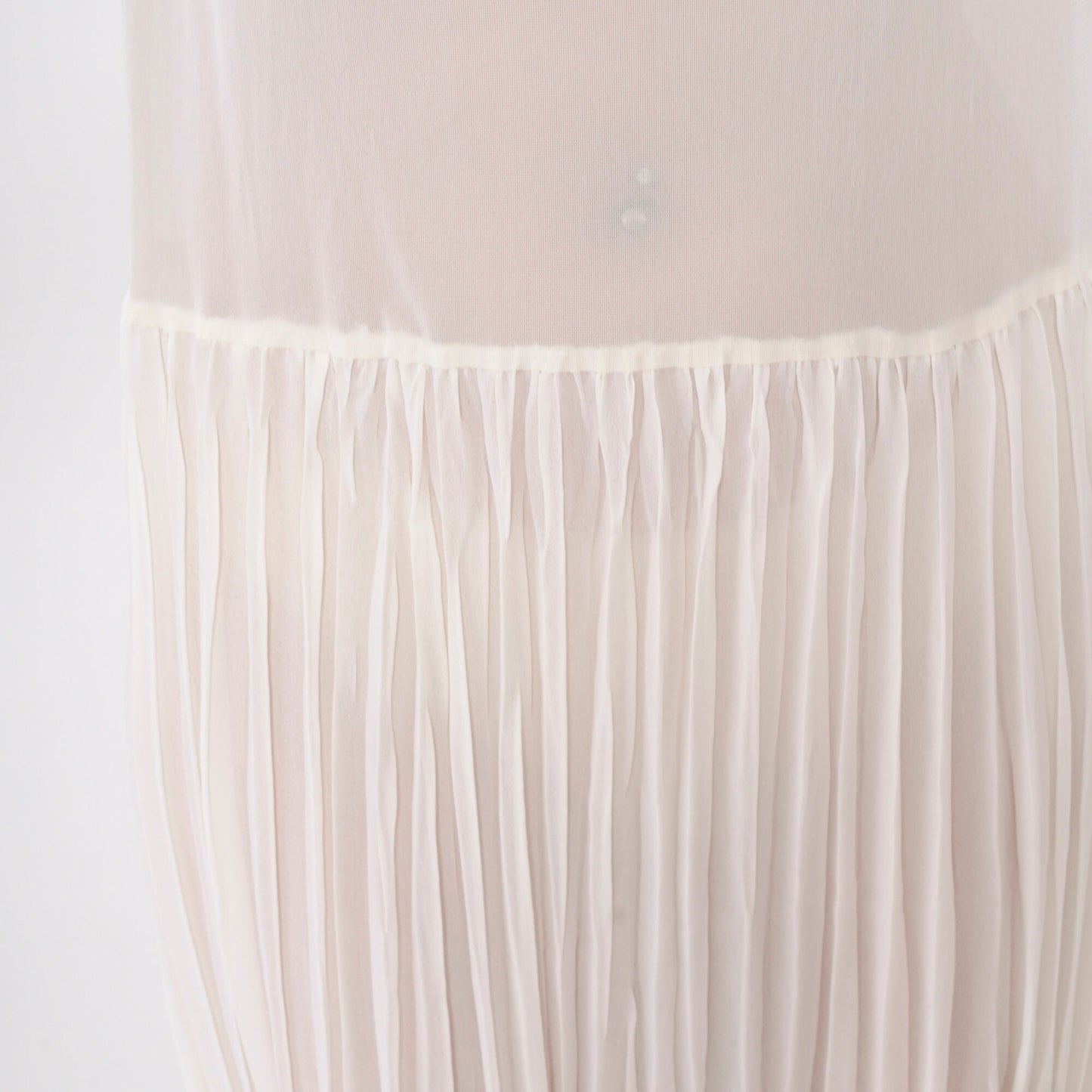80s Sheer White Pleated Midi Dress Drop Waist Sleeveless Scoop Neck Large 12