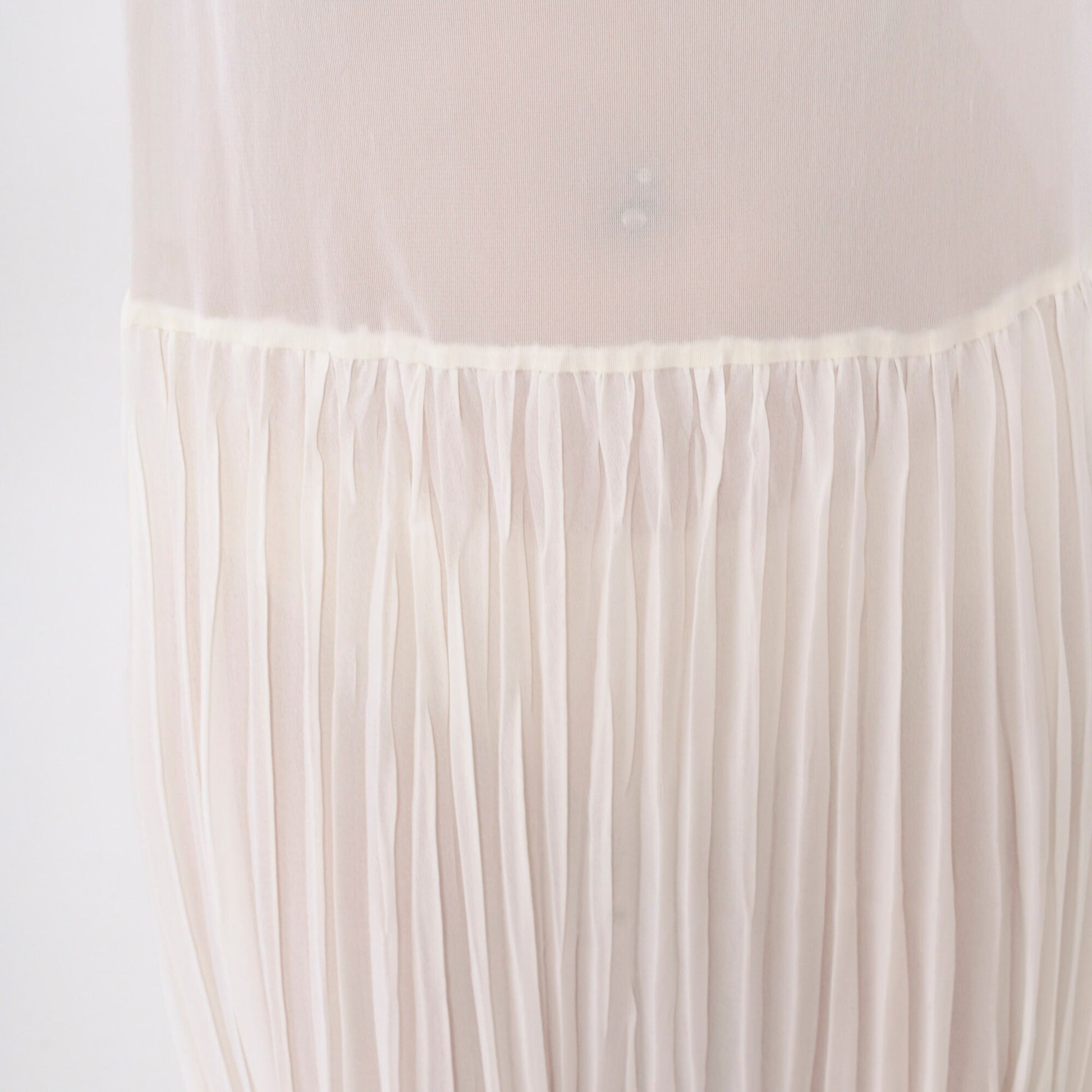 80s Sheer White Pleated Midi Dress Drop Waist Sleeveless Scoop Neck Large 12