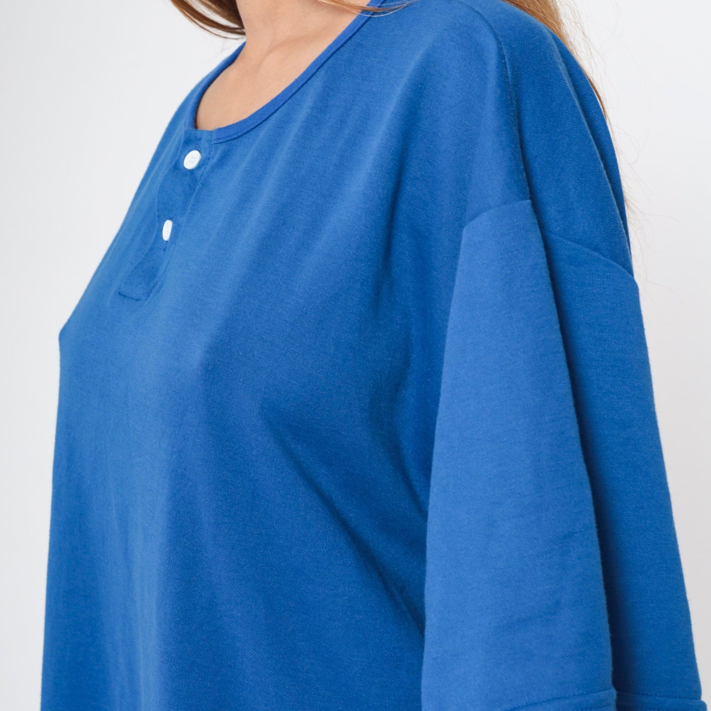 90s Royal Blue Henley T-Shirt Plus Size XXL Vintage Button Neck Tee