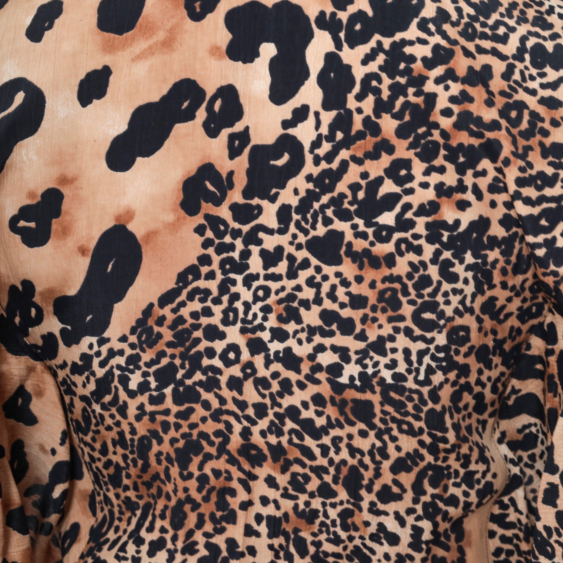 80s Leopard Print Button-Up Midi Dress Basque Waist Flutter Sleeve Small 6