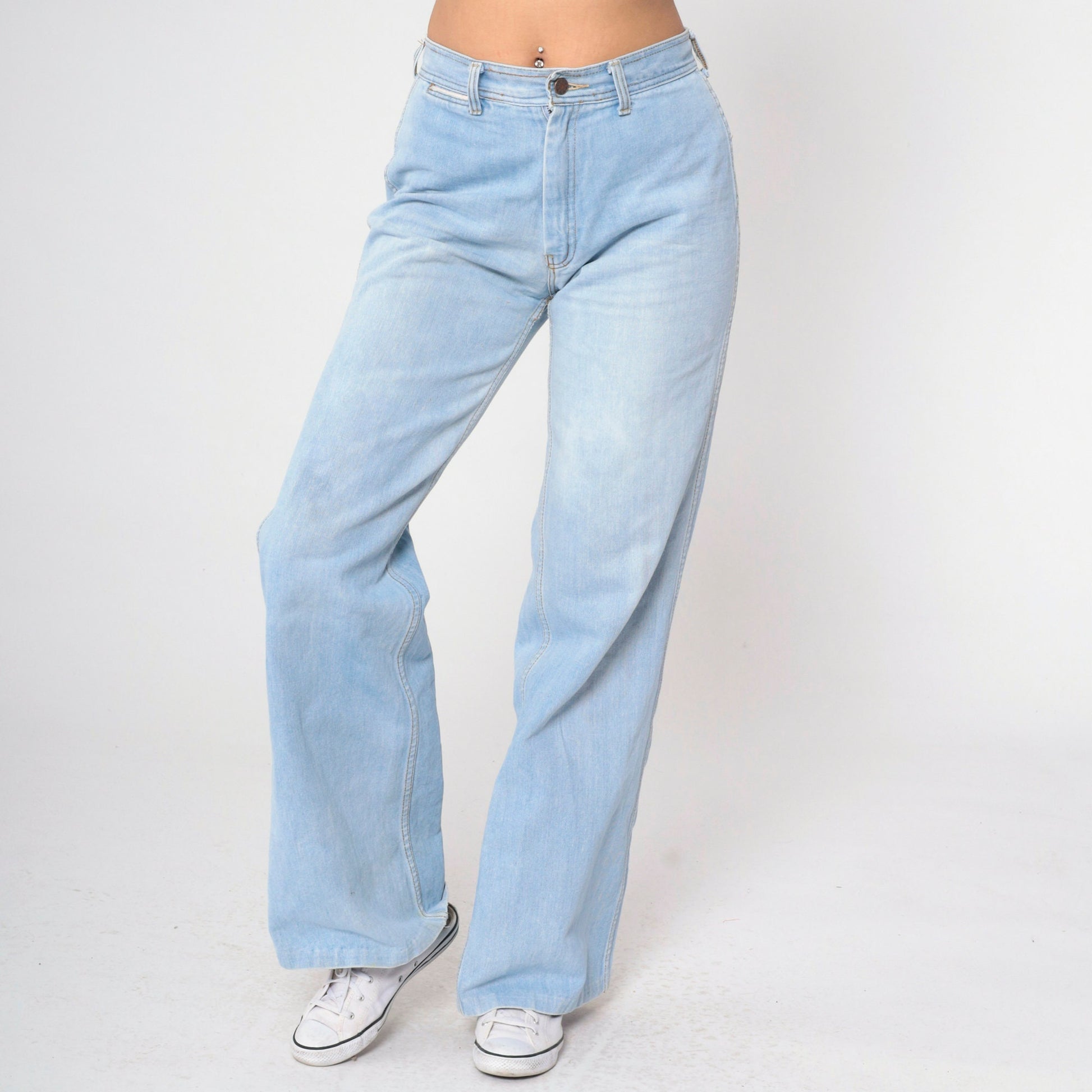 70s Landlubber Light Blue Denim Bell Bottom Jeans High Rise Small 30