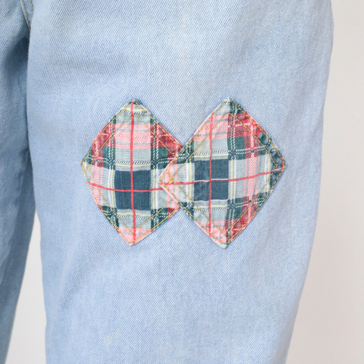 90s Breaker Jeans Light Blue Patchwork Plaid High Rise Mom Jeans Small 29