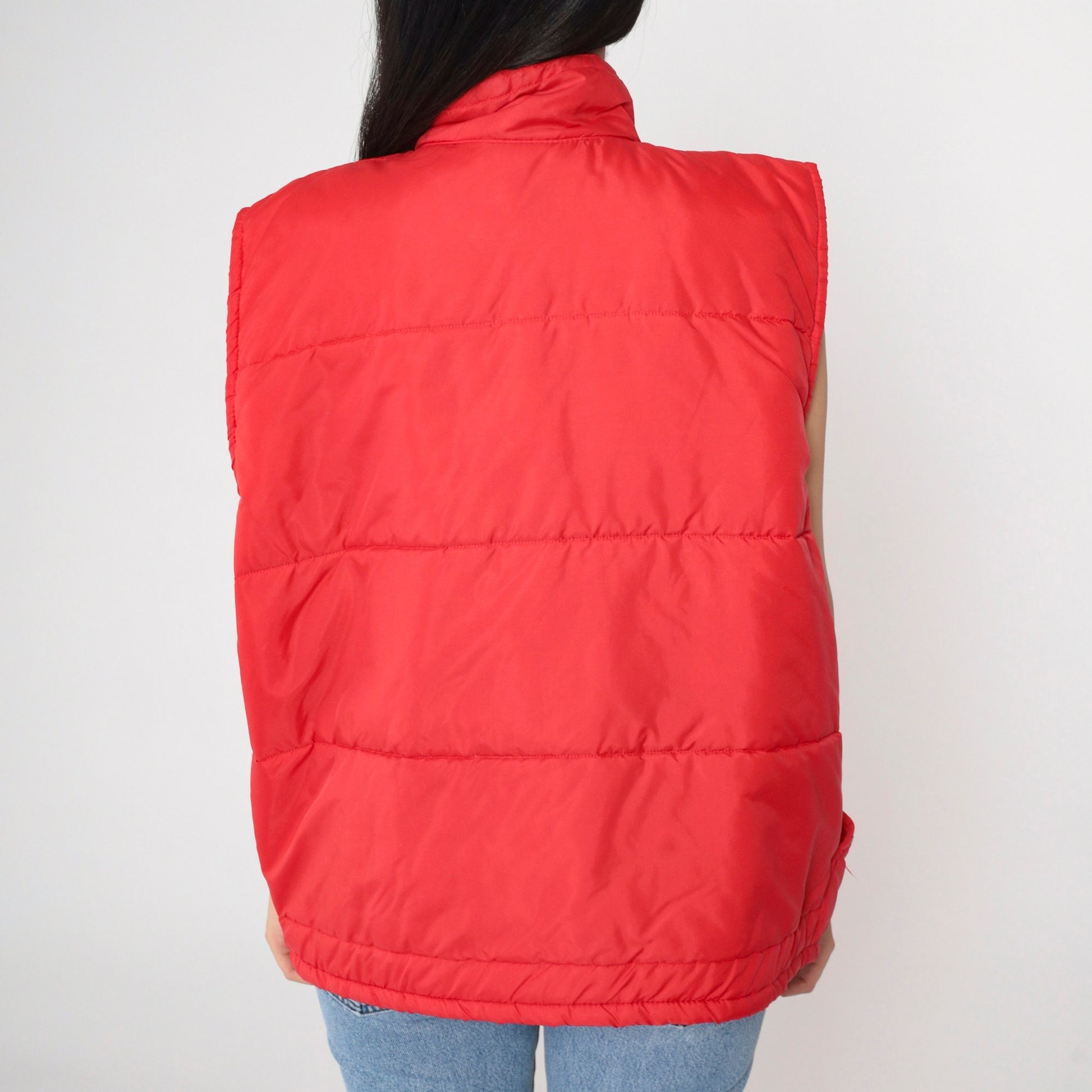 80s Consolidated Freightways Red Puffer Vest Snap Sleeveless Jacket Extra Large