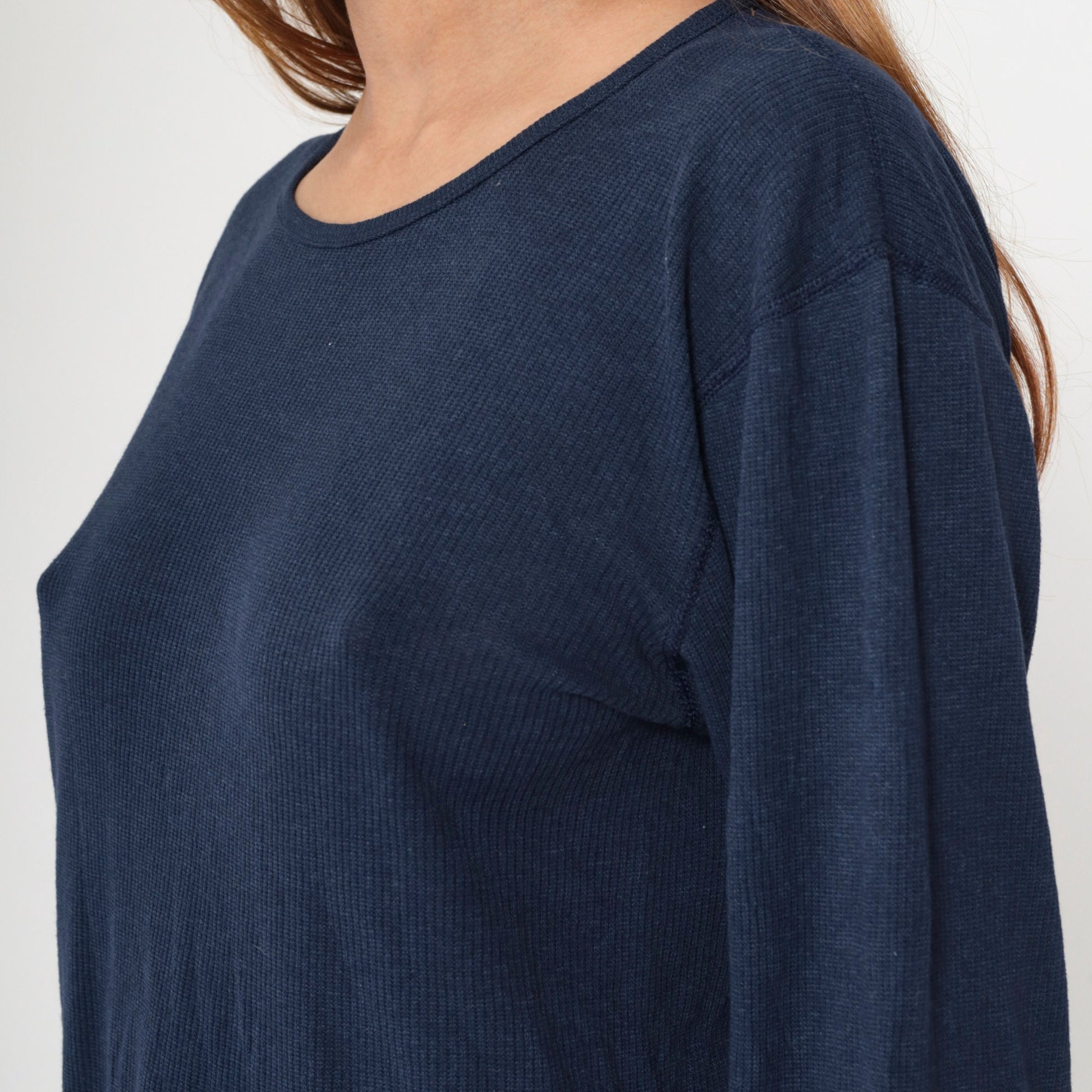 80s Navy Thermal Crewneck Long Sleeve Shirt Large