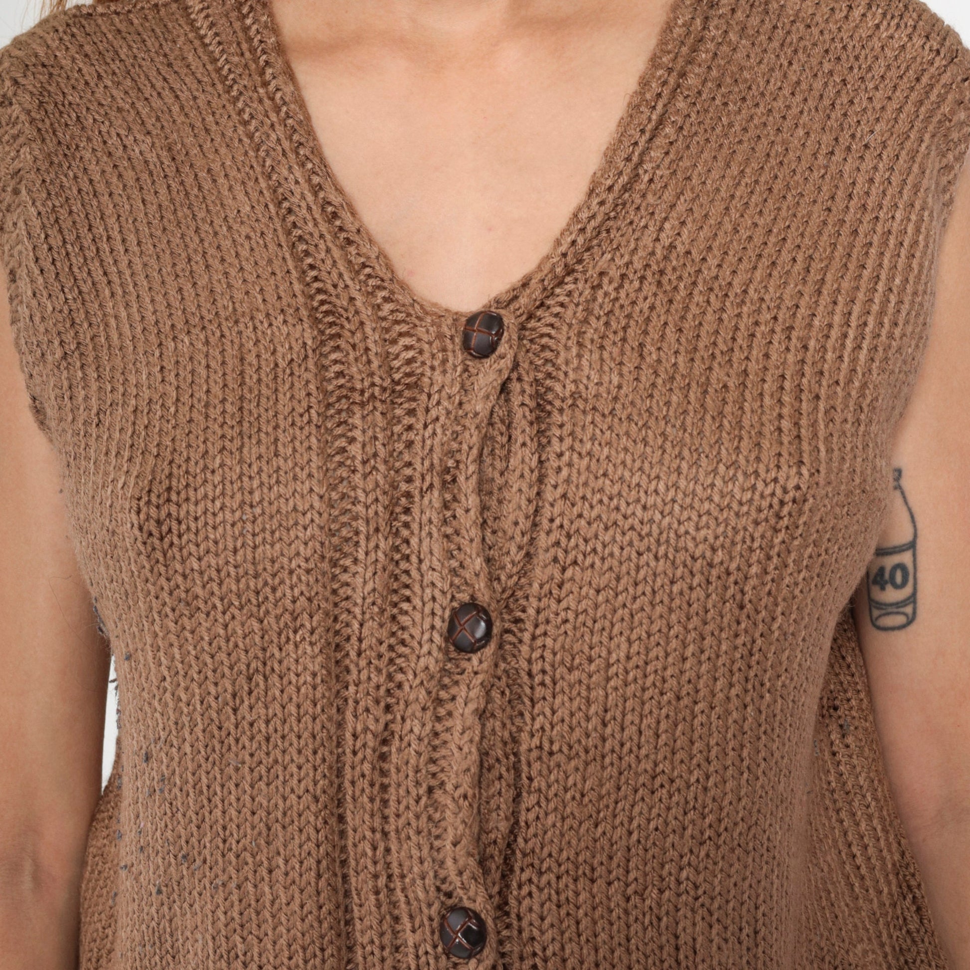 80s Brown Knit Button-Up Vest Medium M