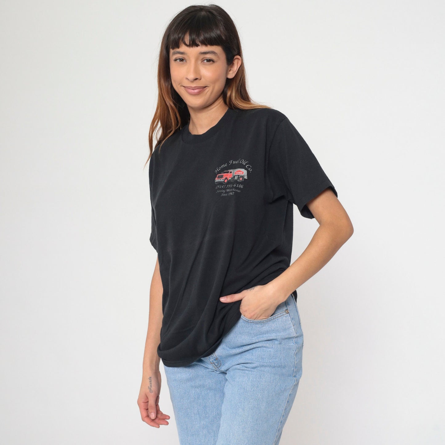 90s Home Fuel Oil Company Graphic T-Shirt Westchester NY Black Large L