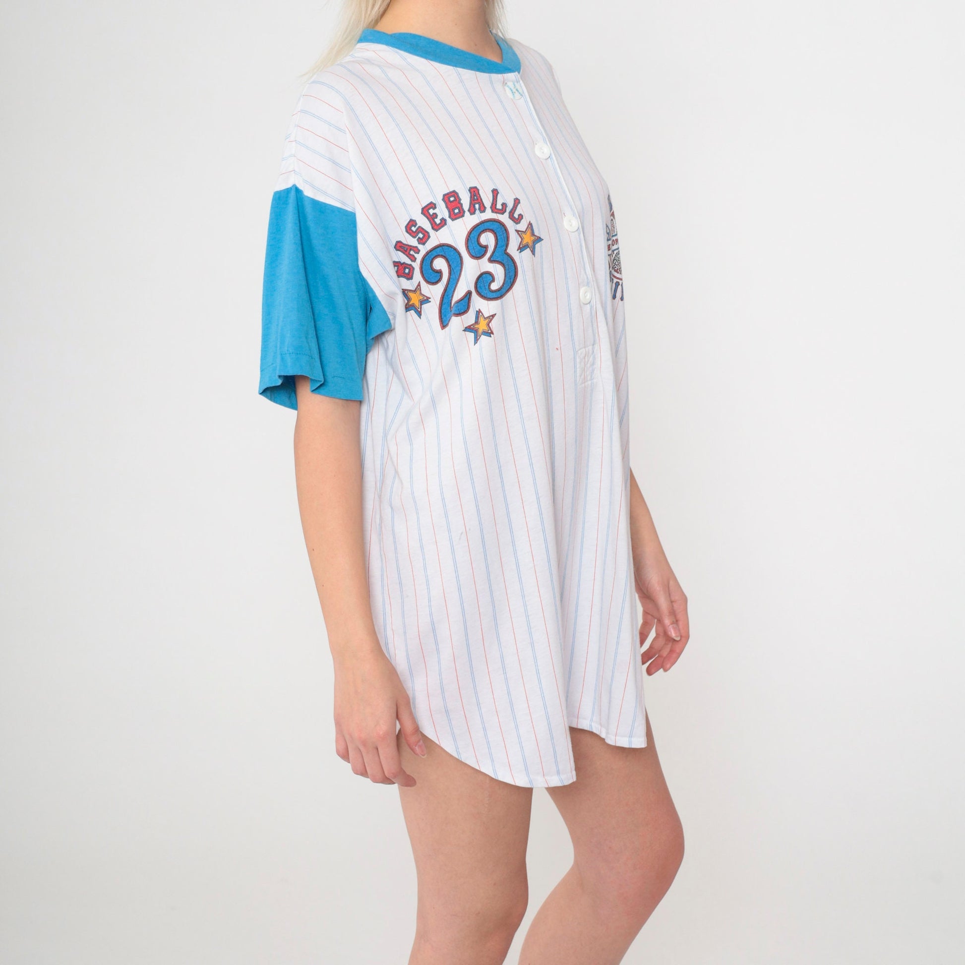 90s Baseball 23 Spring Training Pajama Dress White Mini Henley Small-Large