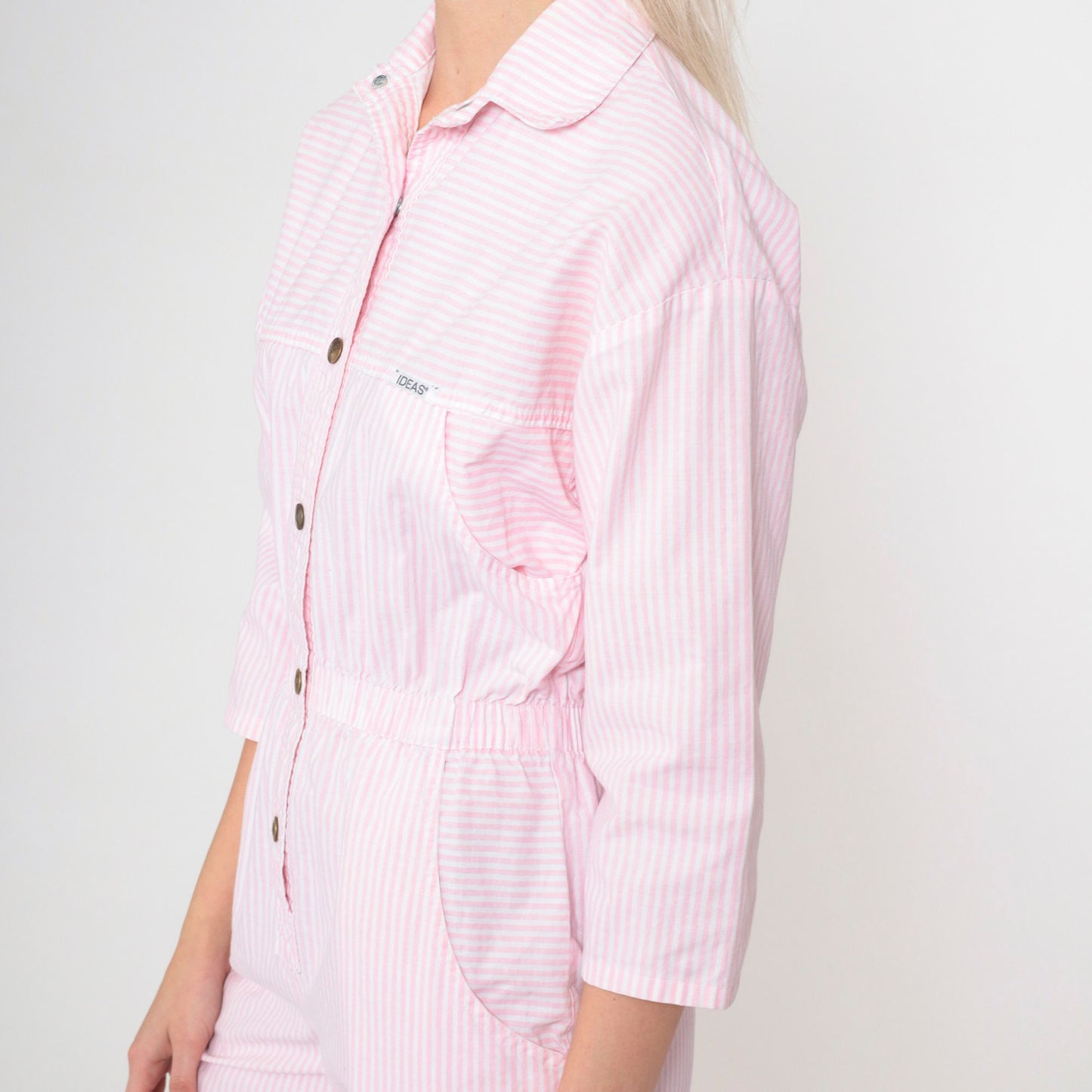 80s Ideas Pink White Striped Jumpsuit High Waisted Tapered Small