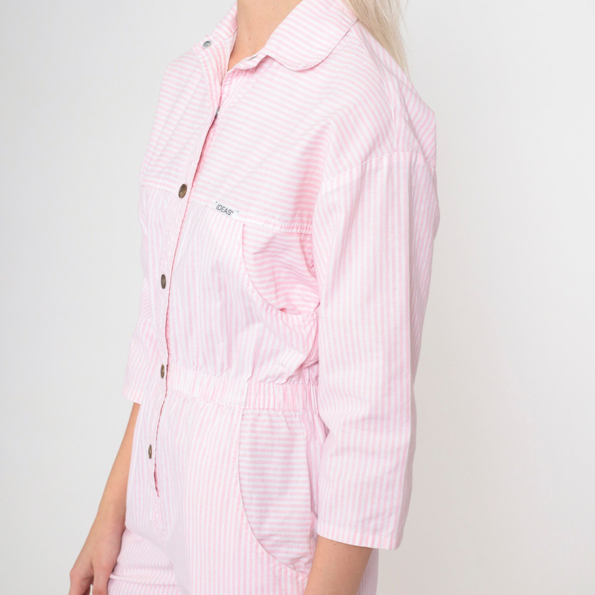 80s Ideas Pink White Striped Jumpsuit High Waisted Tapered Small