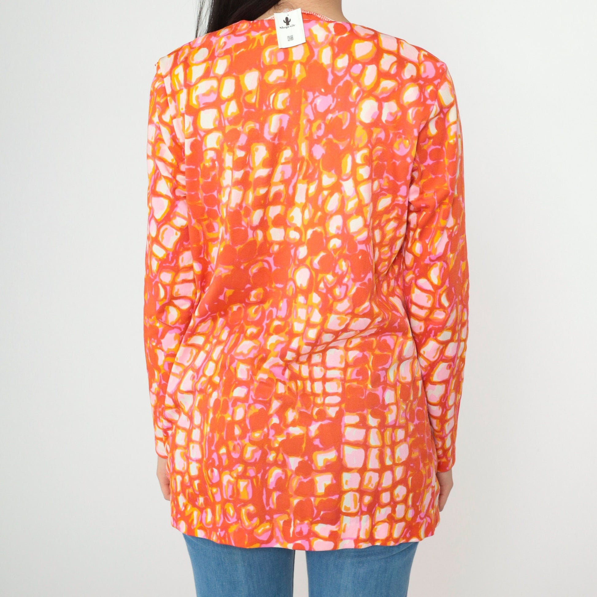 70s Cole of California Psychedelic Geometric Blazer V-Neck Orange Pink Medium