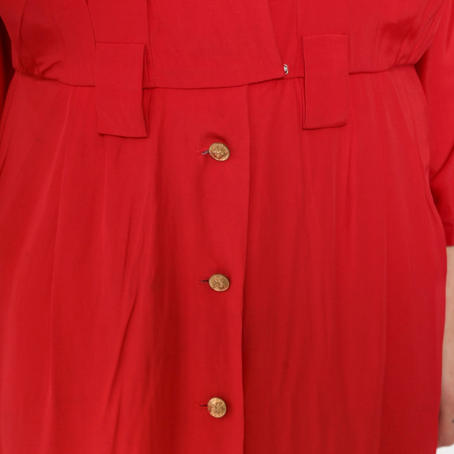90s Red Button-Up Midi Dress Dolman Sleeve High Waist Faux Wrap Small 6