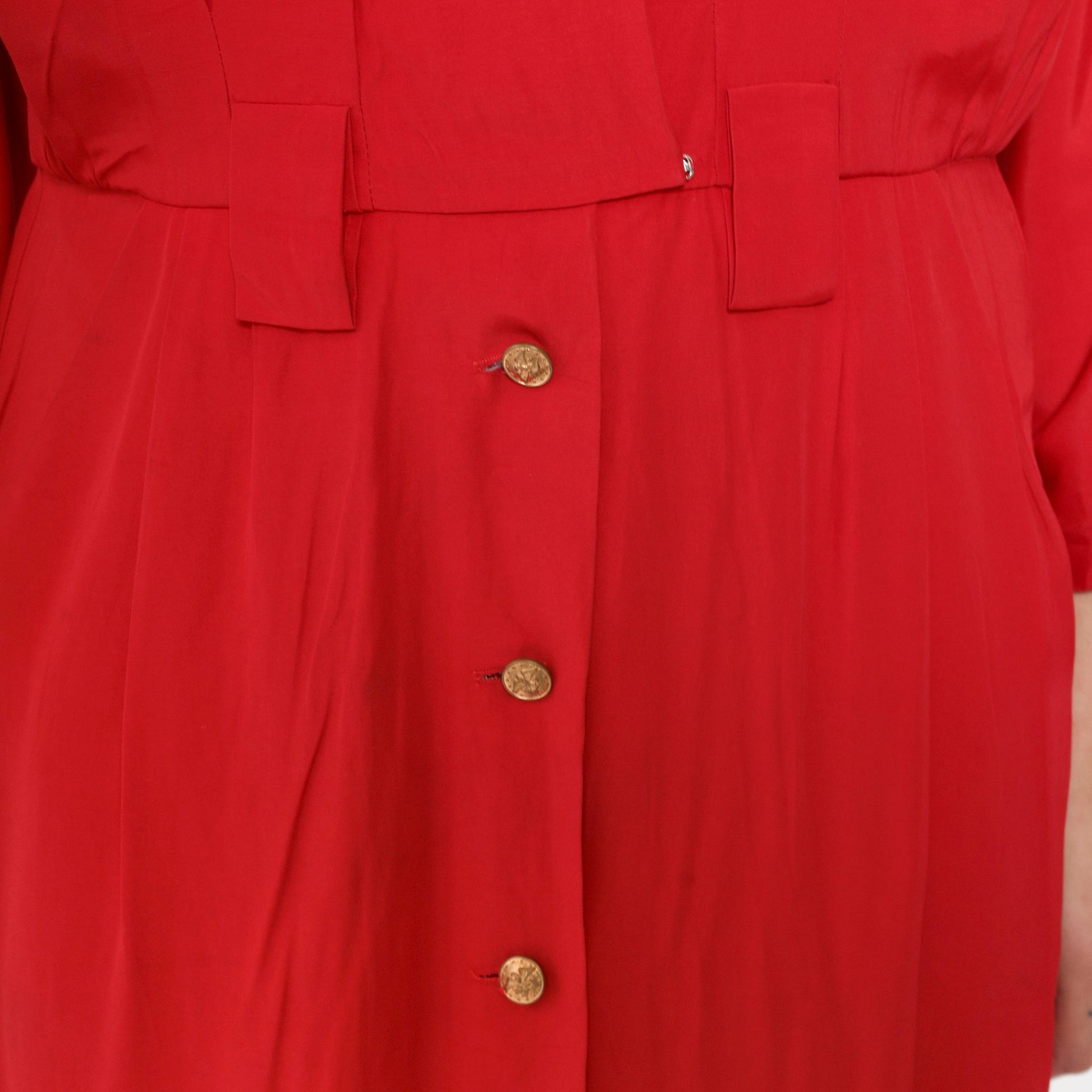 90s Red Button-Up Midi Dress Dolman Sleeve High Waist Faux Wrap Small 6