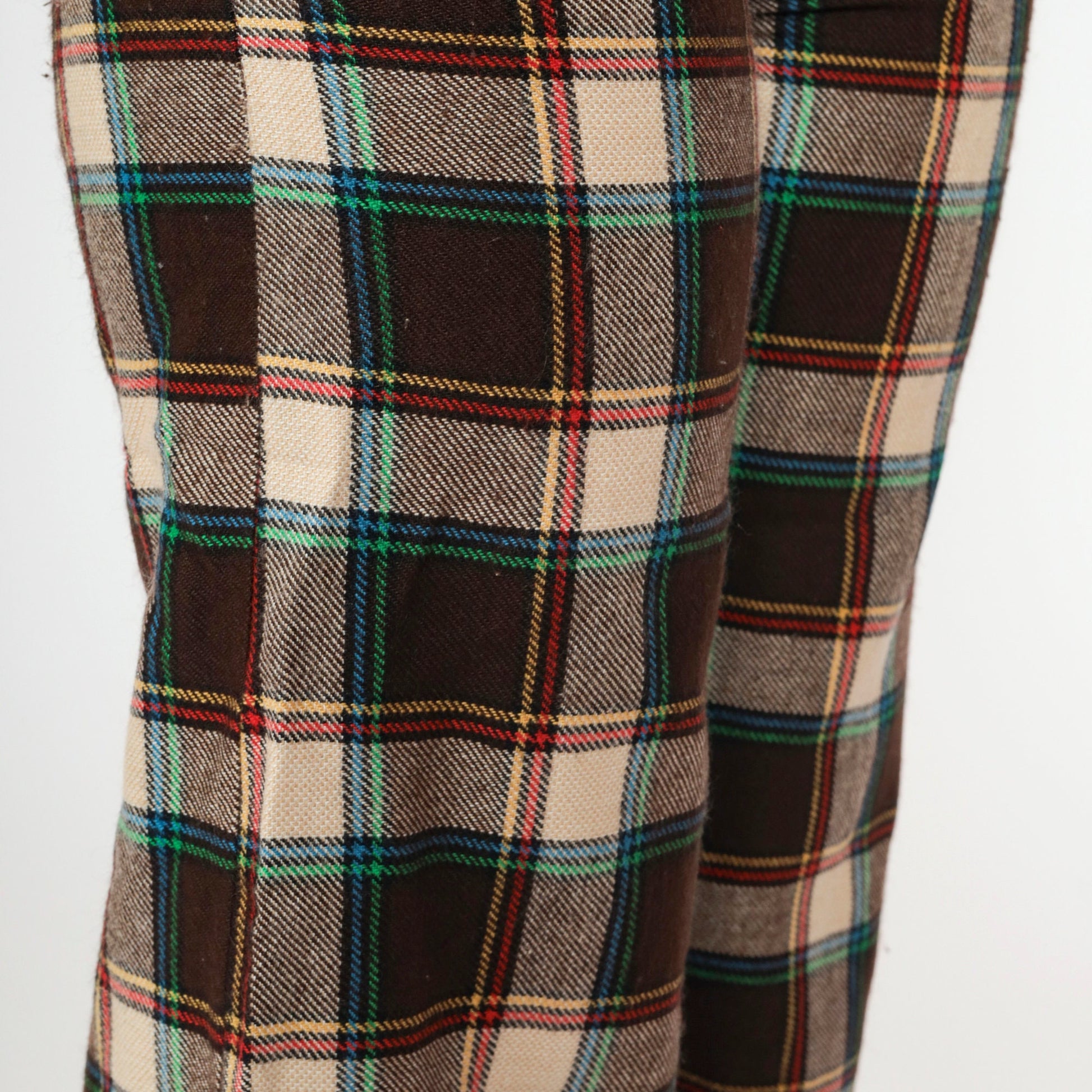 70s Dark Brown Plaid Flared Trousers High Waisted Bell Bottoms Extra Small