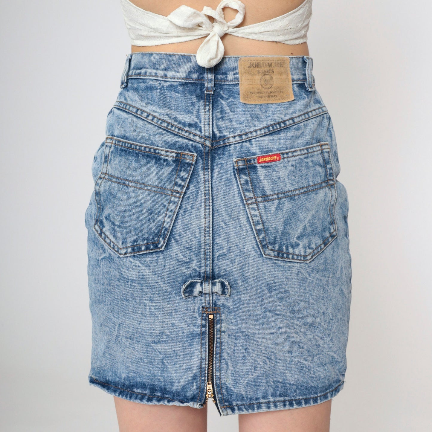 Jordache Acid Wash Denim Mini Skirt 90s High Waist Pencil Blue Small
