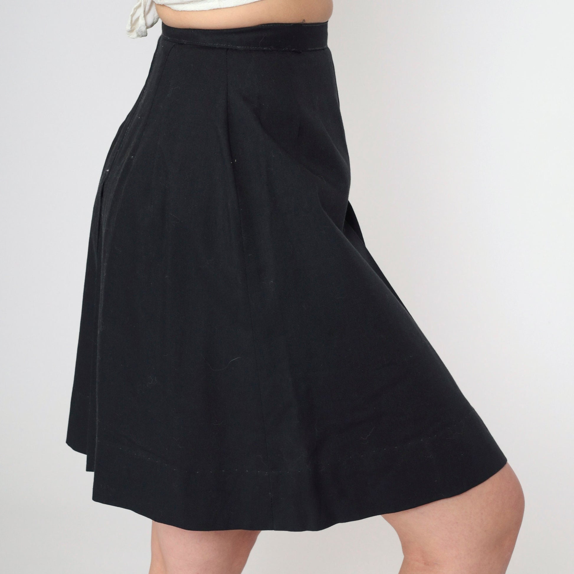 60s Black Pleated Mini Skirt High Waist A-Line Side Zip Extra Small