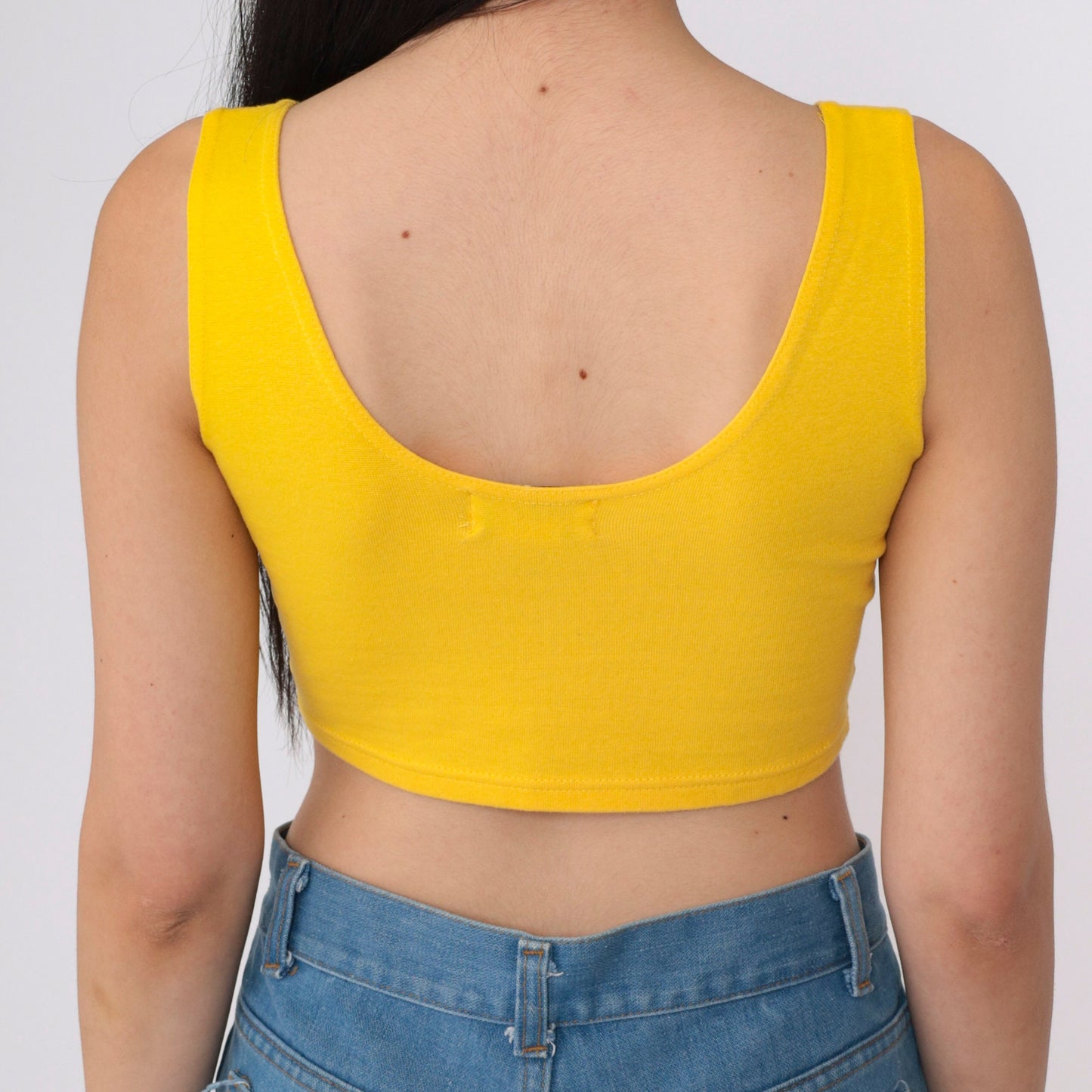 90s Yellow Scoop Neck Crop Tank Top Tight Fitted Small